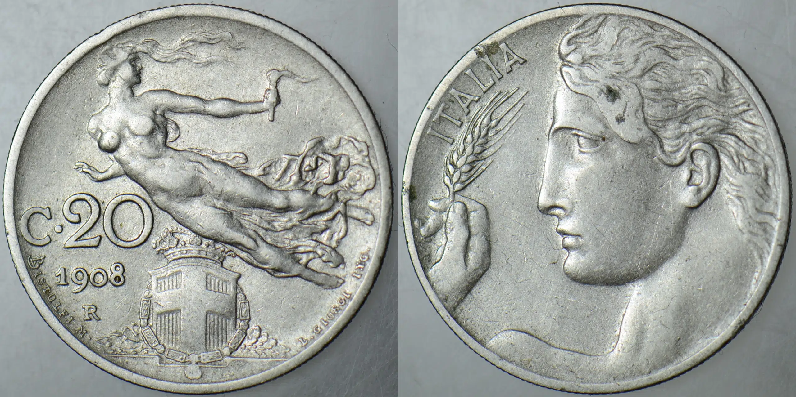 İTALYA 20 CENTESİMİ 1908.
