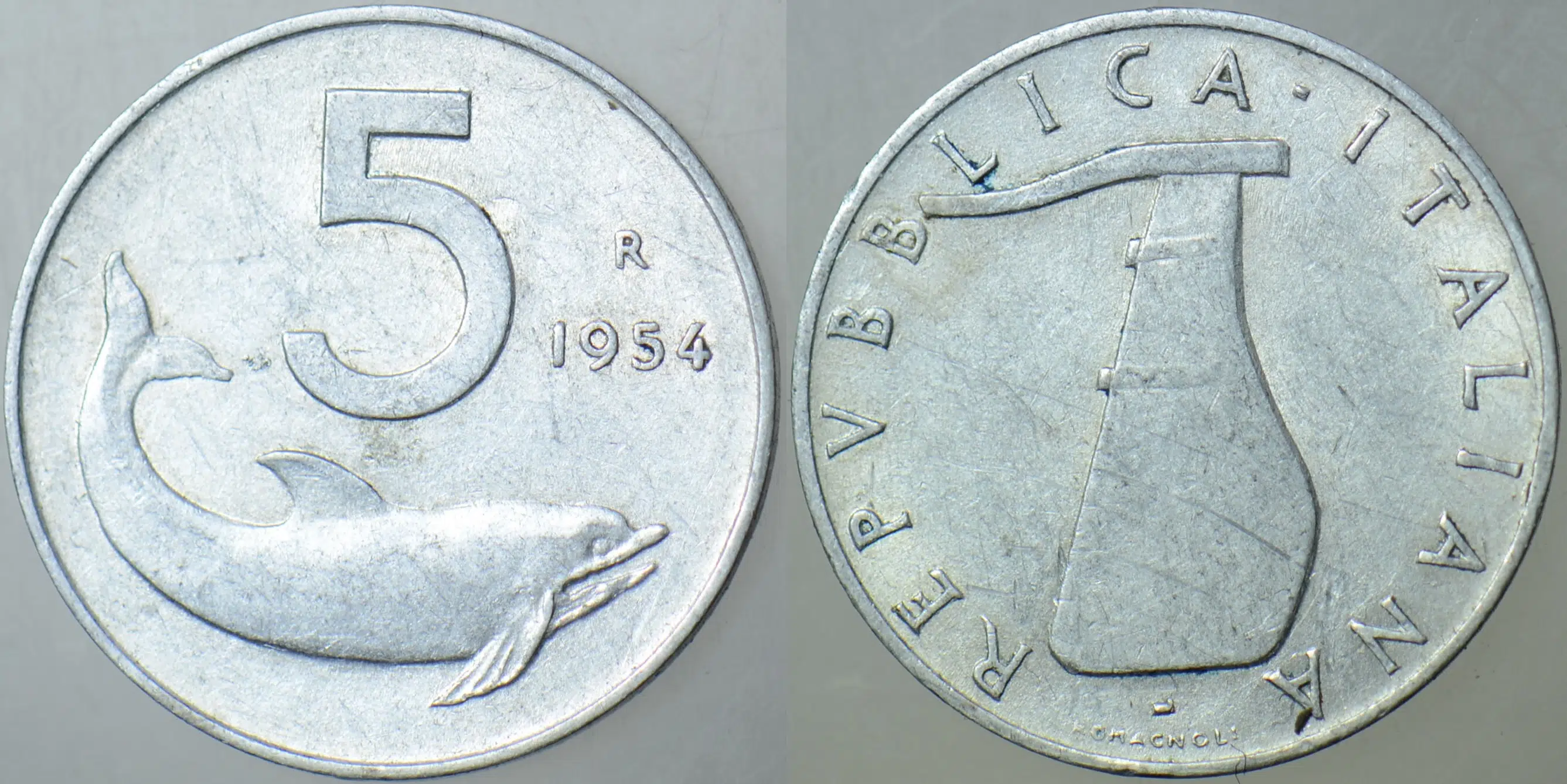 İTALYA 5 LİRET 1954. YUNUS VE DÜMEN TEMALI. ÇİLALTI(-)