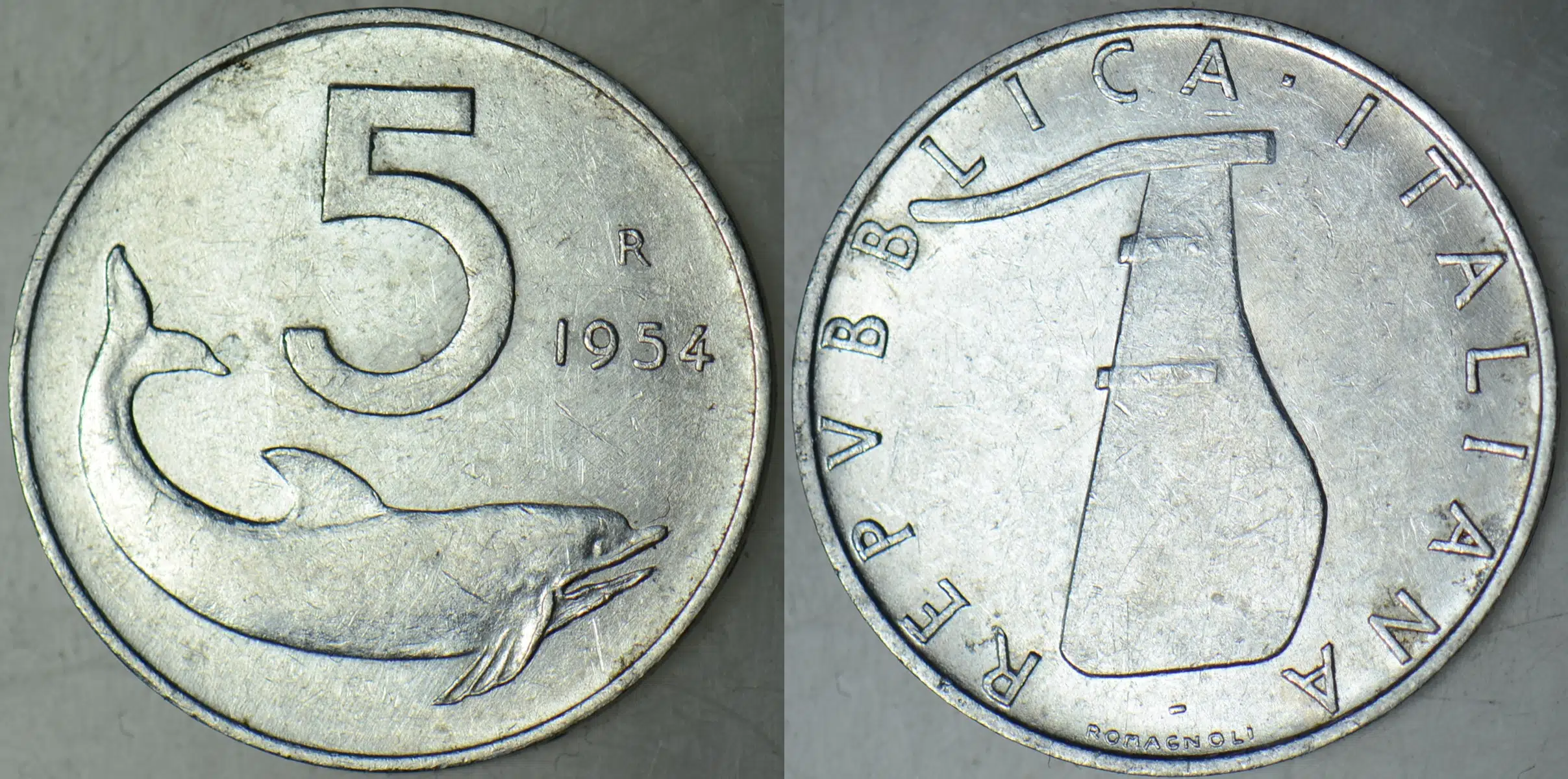 İTALYA 5 LİRET 1954 YUNUS VE DÜMEN TEMALI. ÇİLALTI(-)