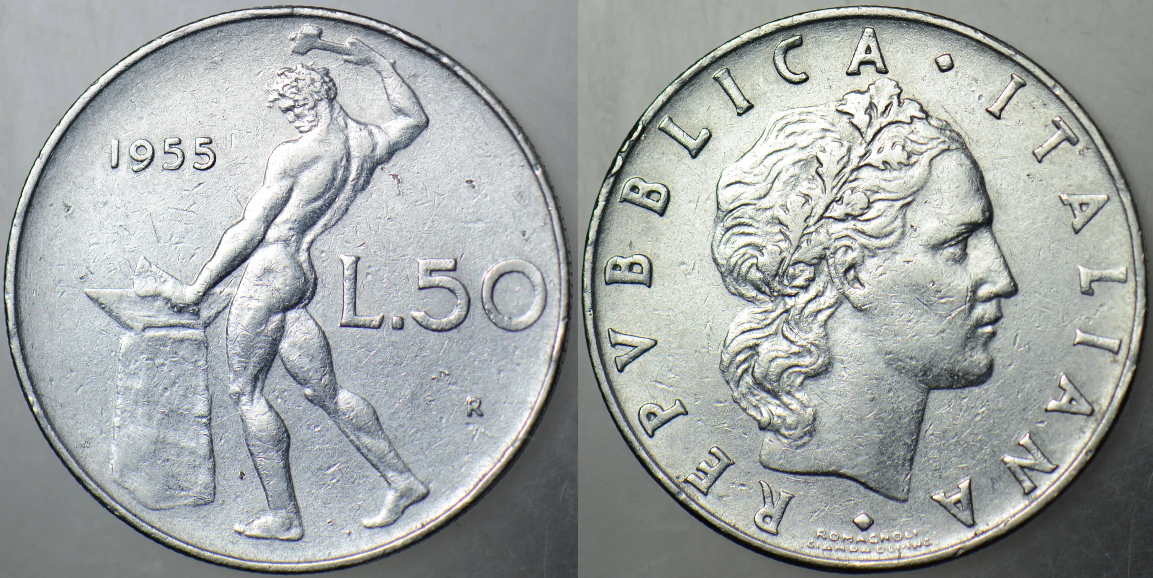 İTALYA 50 LİRET 1955 ROMA TANRISI VULCANUS TEMALI.