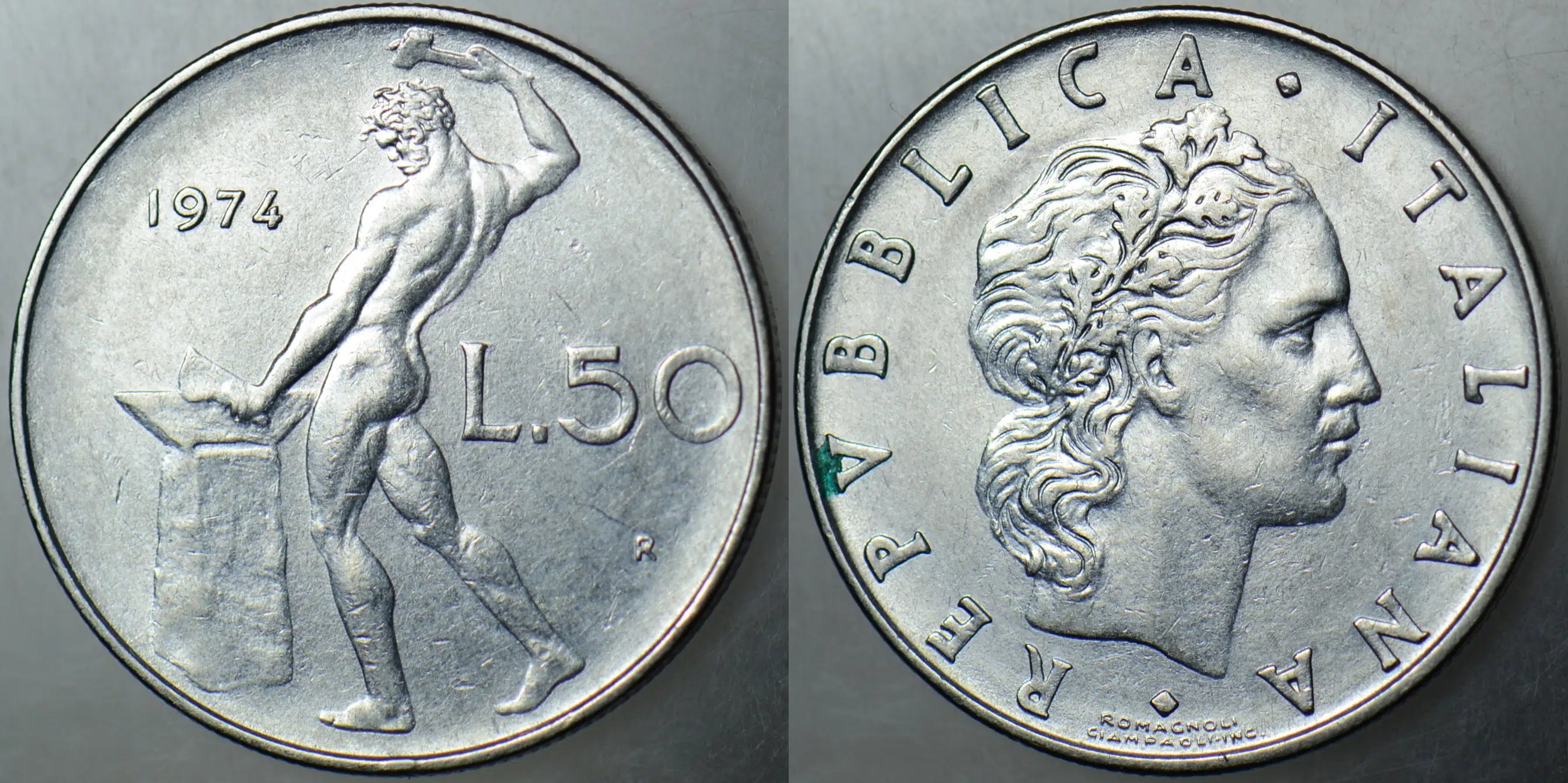 İTALYA 50 LİRET 1974 ROMA TANRISI VULCANUS TEMALI.