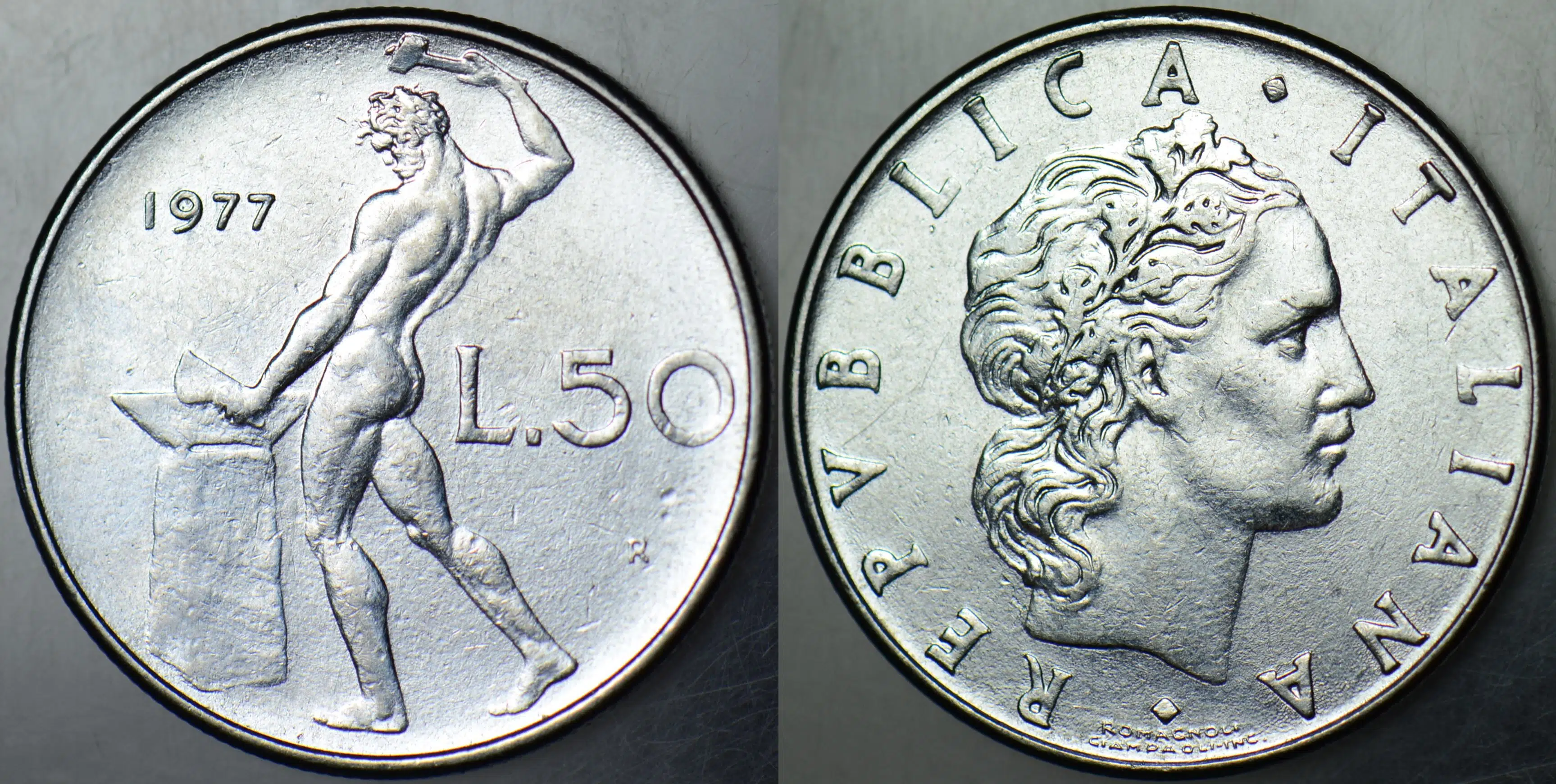 İTALYA 50 LİRET 1977 ROMA TANRISI VULCANUS TEMALI.