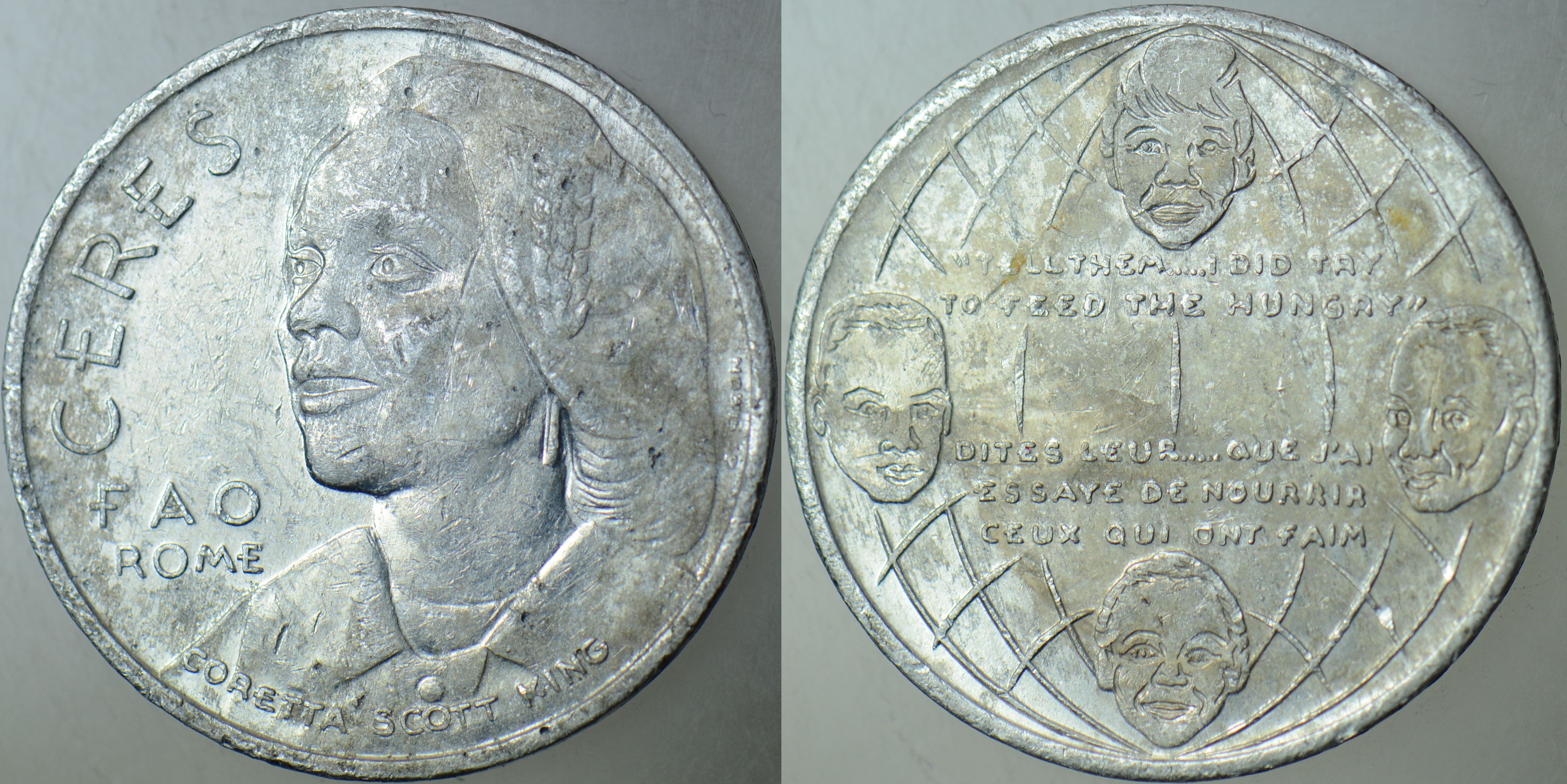 İTALYA FAO MADALYON 1973 CORETTA SCOTT KİNG 28 mm ALÜMİNYUM.