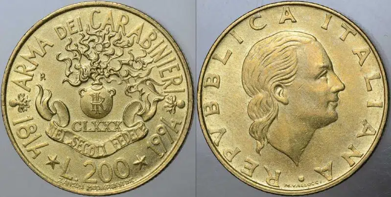 İTALYA HATIRA 200 LİRET 1994. JANDARMA TEŞKİLATININ 180. YILI ANISINA. ÇİL KONDİSYON