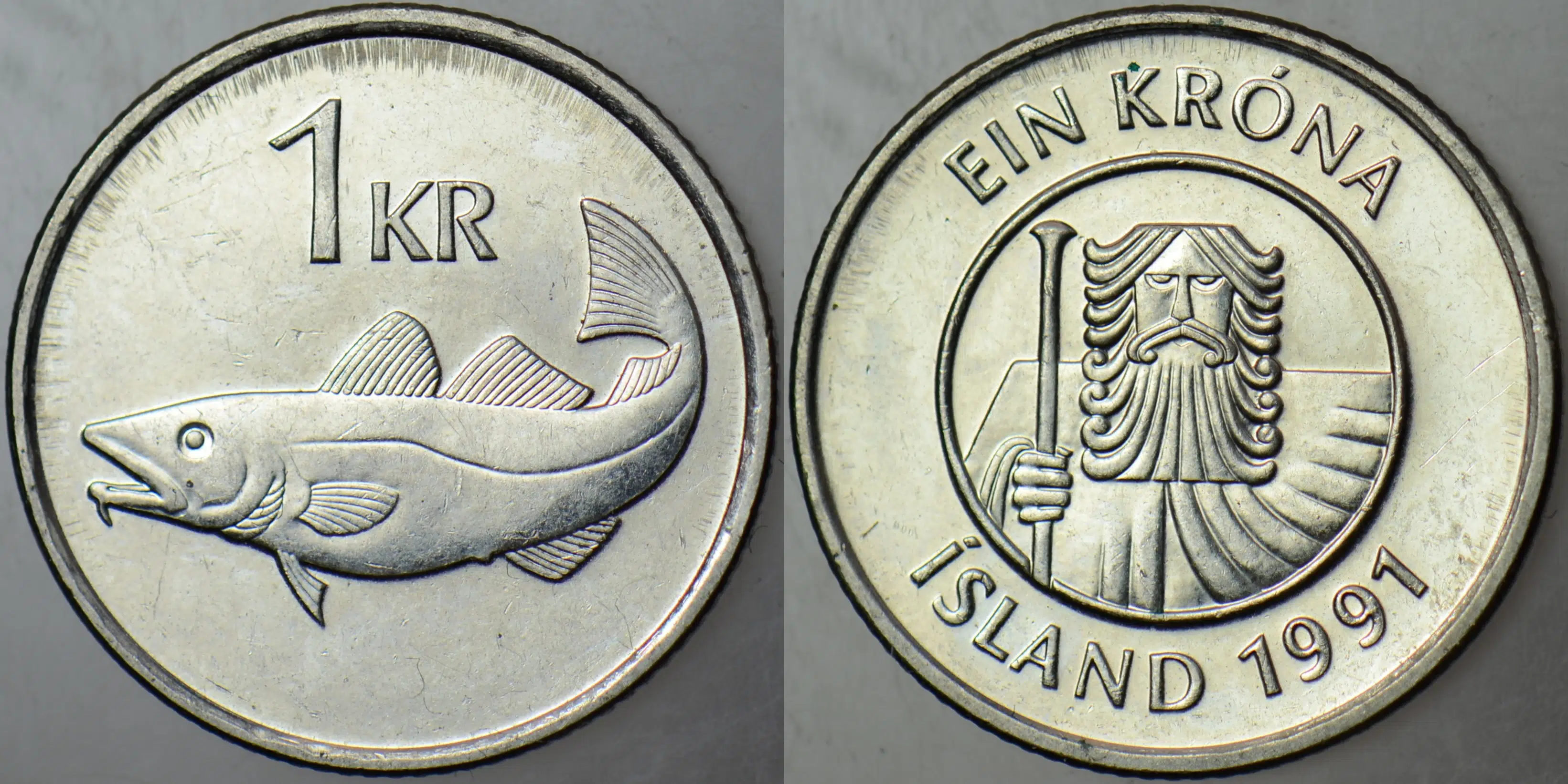 İZLANDA 1 KRON 1991 MORİNA BALIĞI TEMALI.