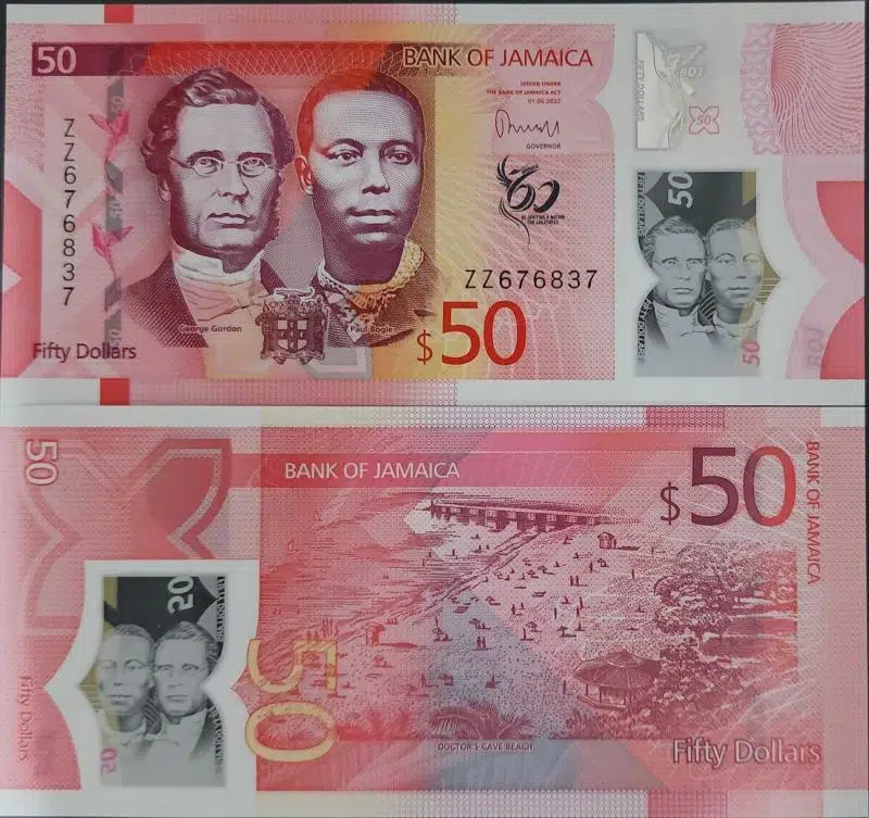 JAMAİKA 50 DOLAR 2022 REPLACEMENT. ZZ 6767.. İLE BAŞLAYAN SERİDEN. POLYMER ÇİL KONDİSYON.