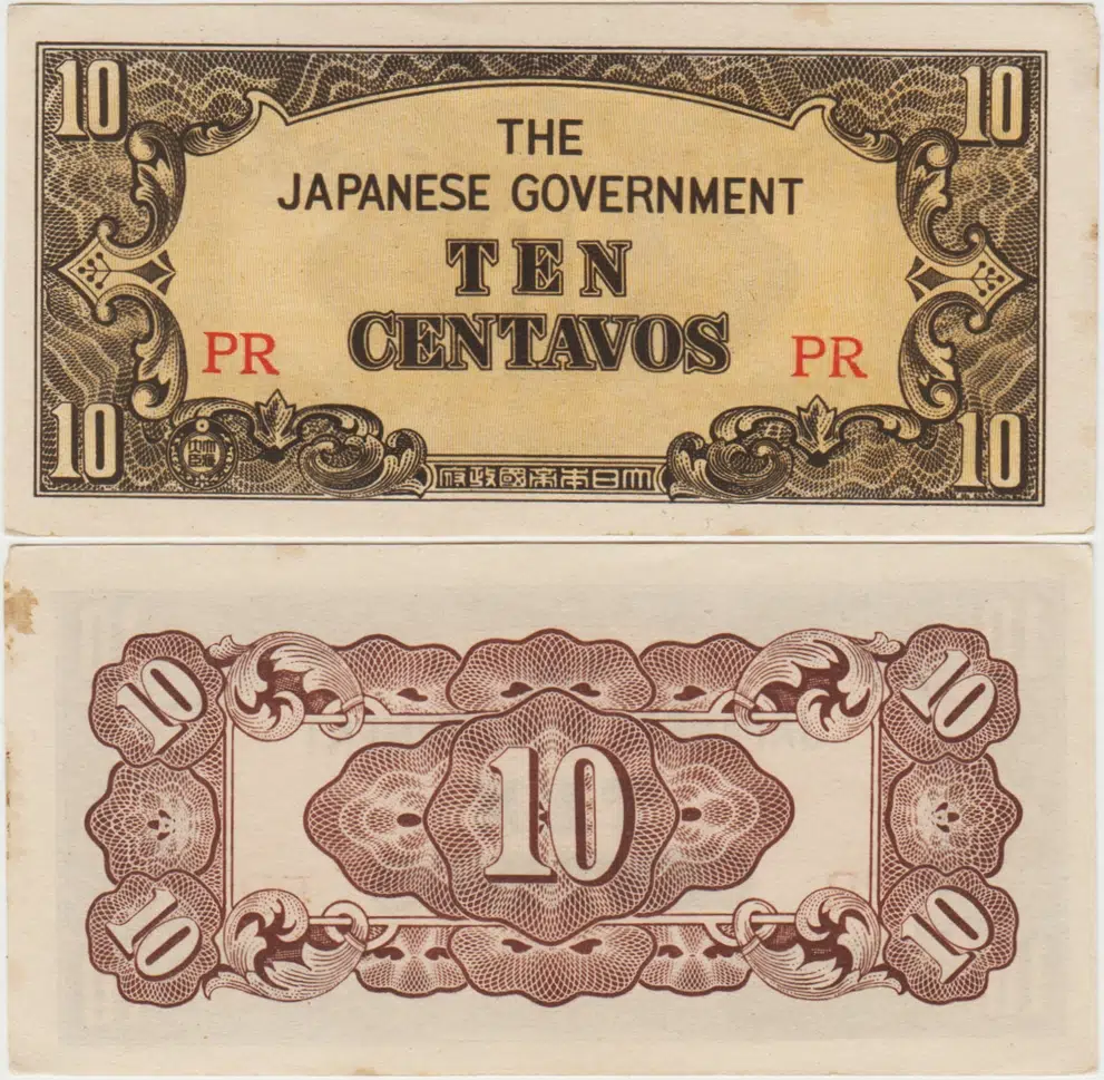 JAPONYA II. DÜNYA SAVAŞI İŞGAL TOPRAKLARI-FİLİPİNLER İÇİN 10 CENTAVOS 1942 ÇİLALTI.