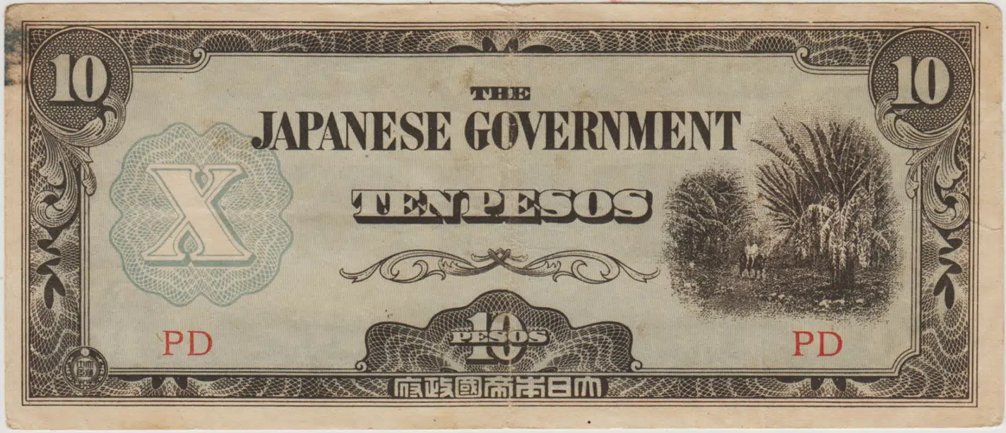 JAPONYA II. DÜNYA SAVAŞI İŞGAL TOPRAKLARI FİLİPİNLER İÇİN BASILAN 10 PESO 1942 ÇOK TEMİZ.