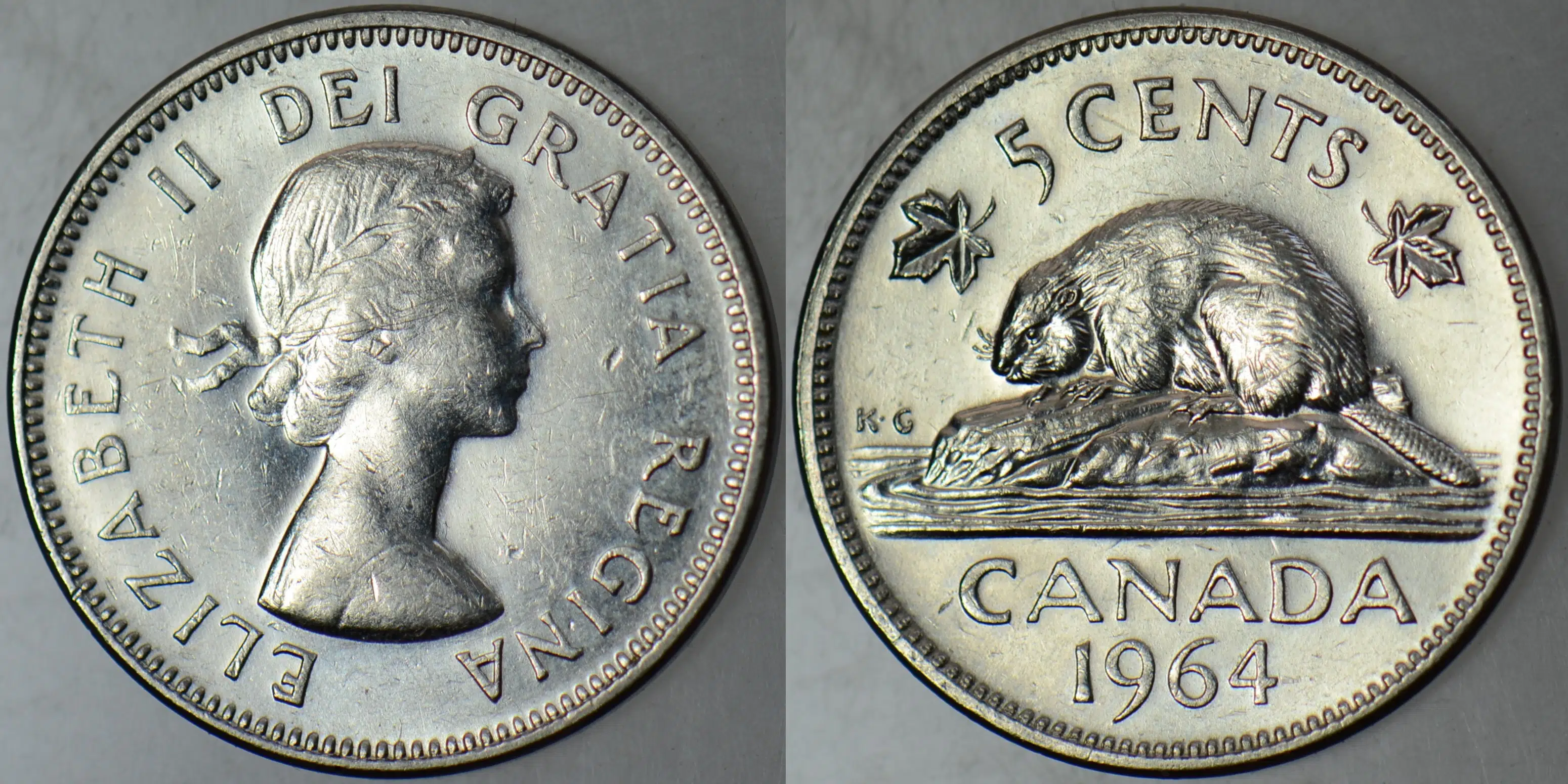 KANADA 5 CENT 1964 KRALİÇE II. ELİZABETH GENÇ BÜST. 21,2 mm ÇİLALTI.