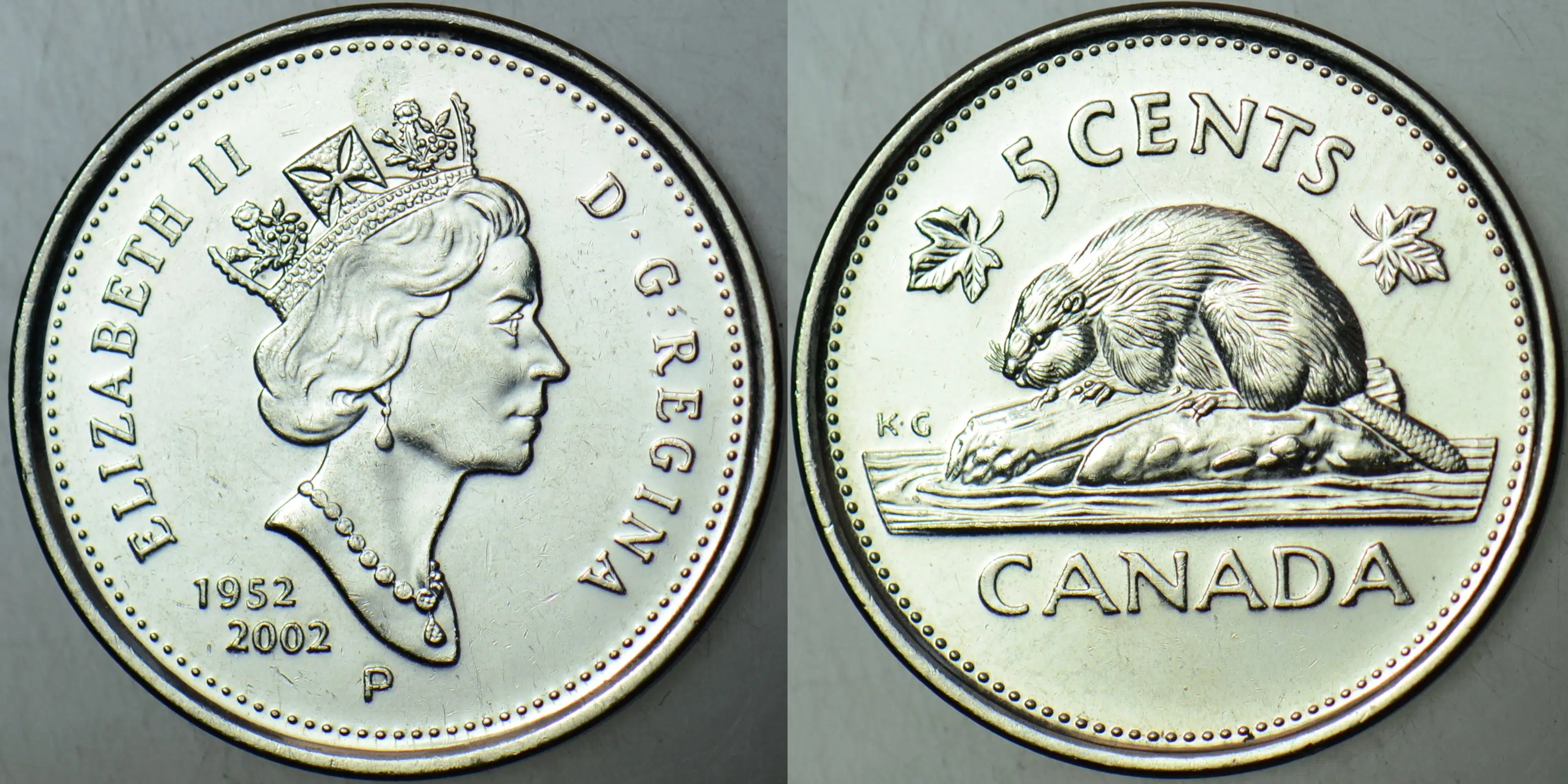 KANADA 5 CENT 2002 SİRKÜLASYON HATIRA. KRALİÇE II. ELİZABETH TAHTTA 50. YIL. ÇİLALTI 21,2 mm