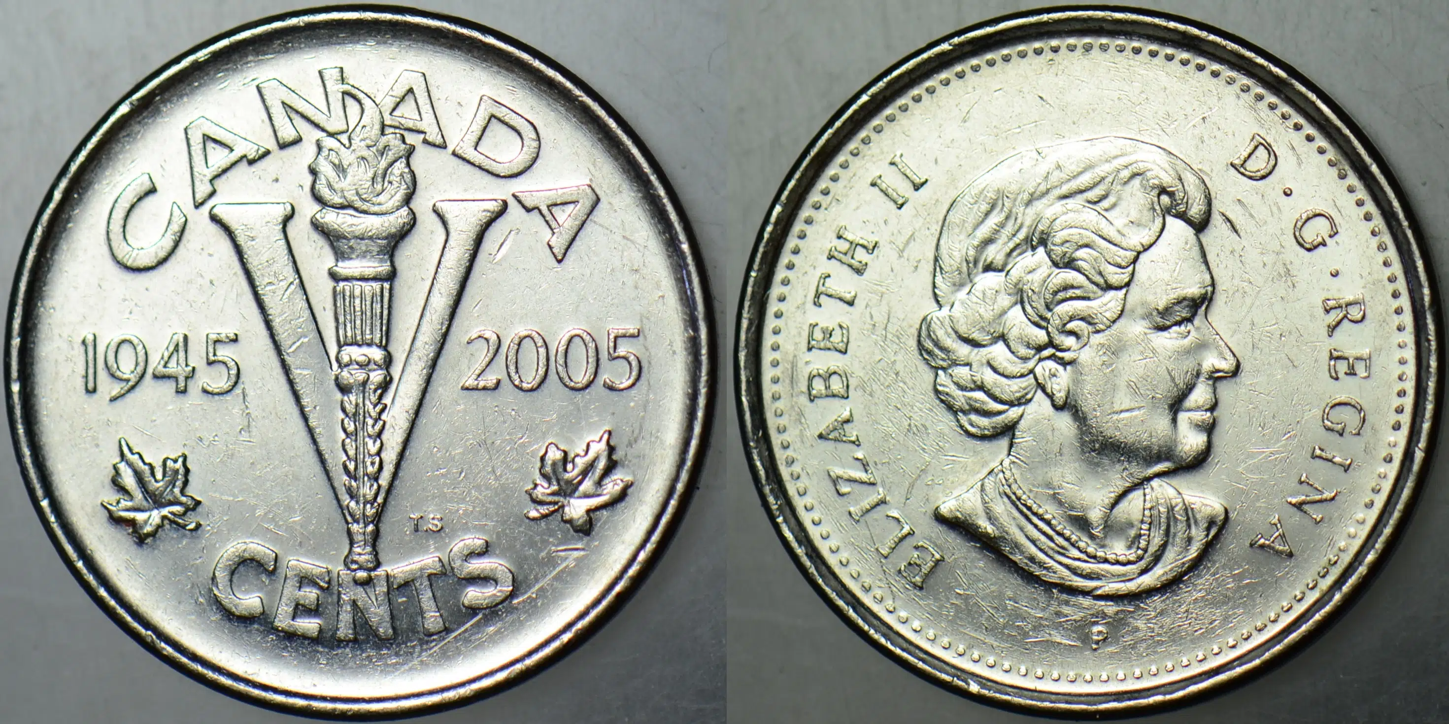 KANADA 5 CENT 2005 SİRKÜLASYON HATIRA. II. DÜNYA SAVAŞI ZAFERİN 60. YIL. 21,2 mm