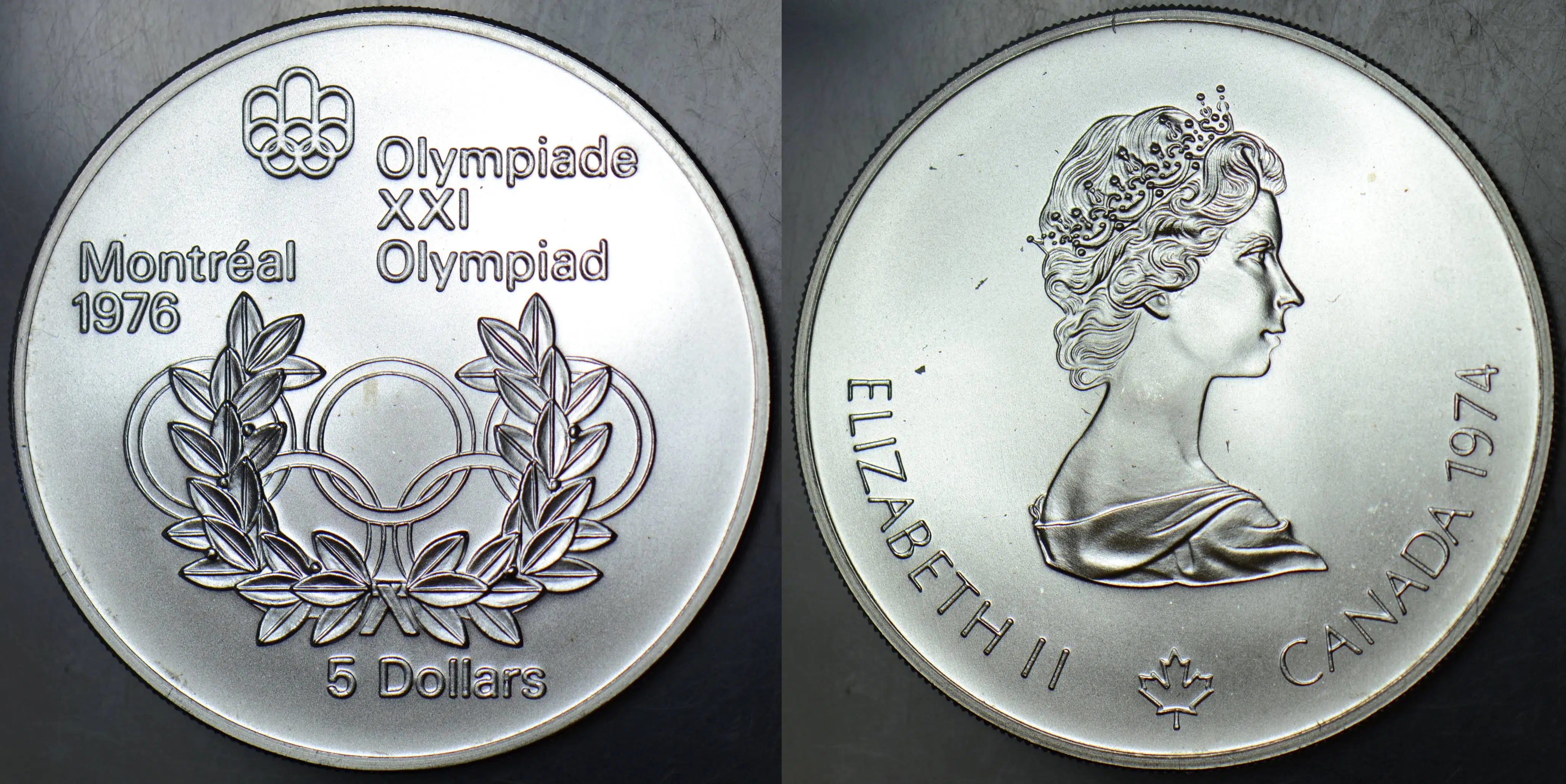 KANADA 5 DOLAR 1974 HATIRA-MONTRELAL 1976 YAZ OLİMPİYATLARI. GÜMÜŞ 24,3 gr ÇİL.