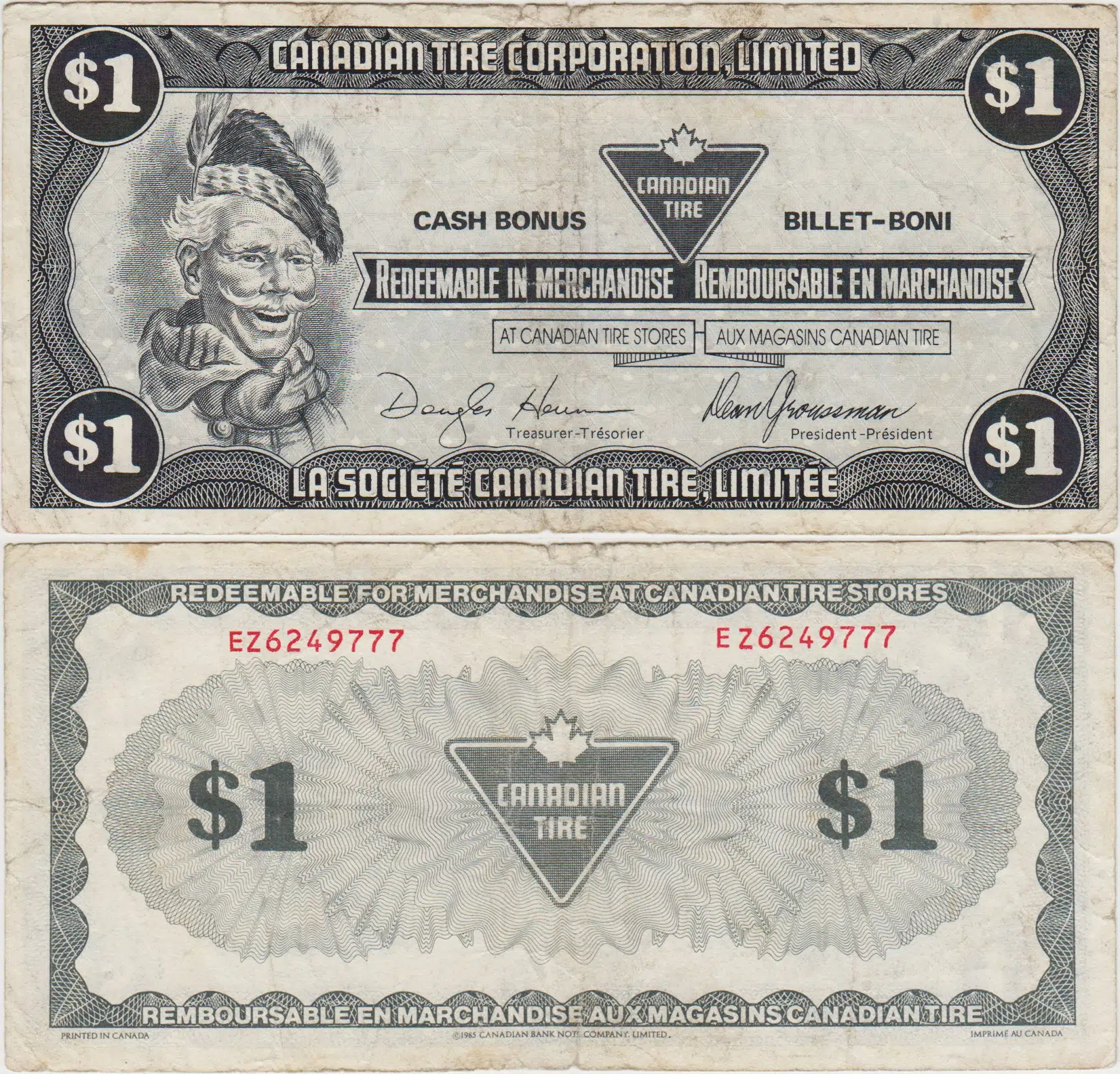 KANADA CANADIAN TIRE 1 DOLAR 1985 ÇOK TEMİZ. NADİR.