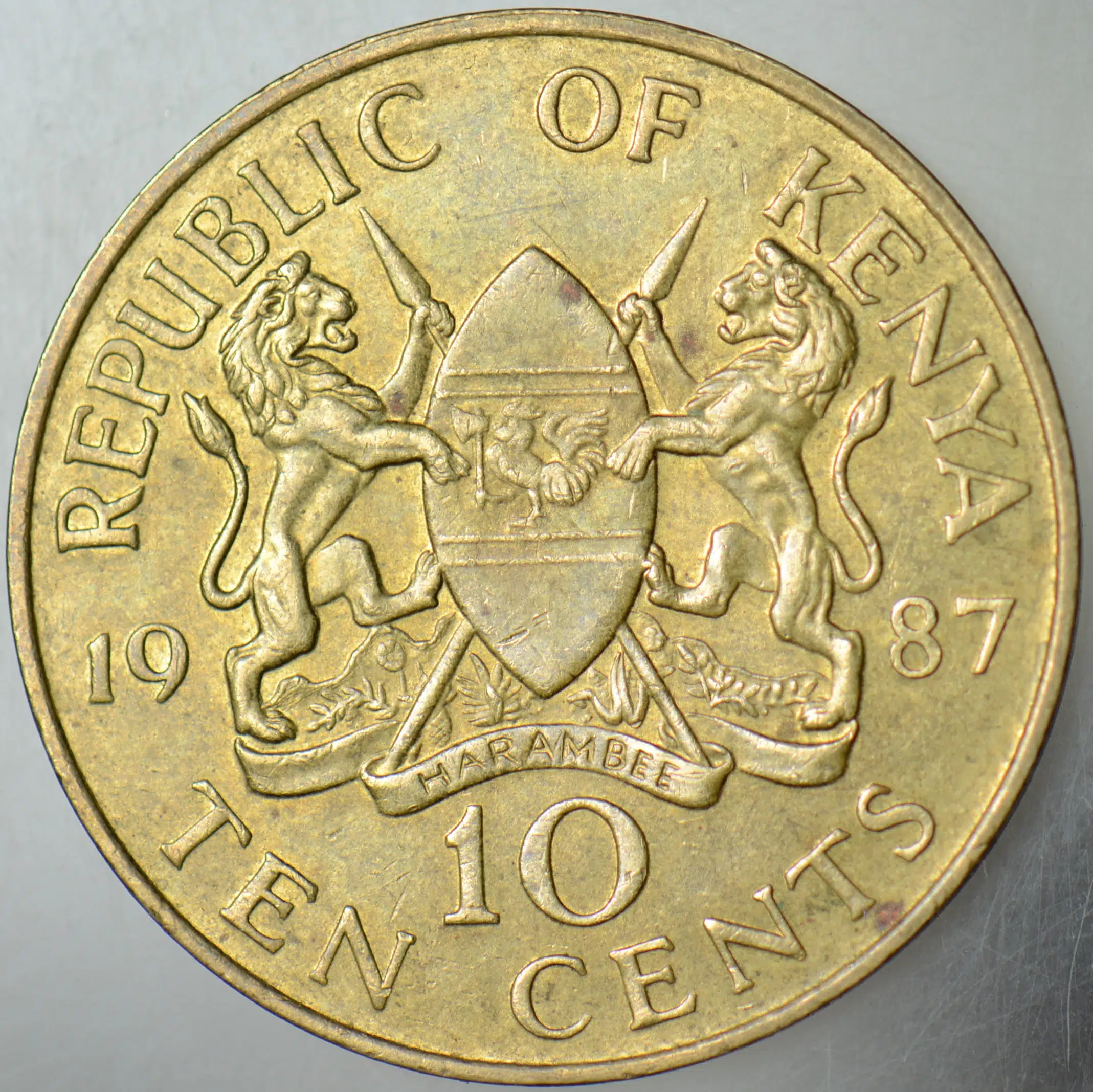 KENYA 10 CENT 1987.