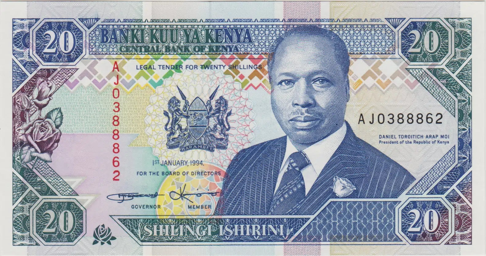 KENYA 20 ŞİLİN 1994 ÇİL.