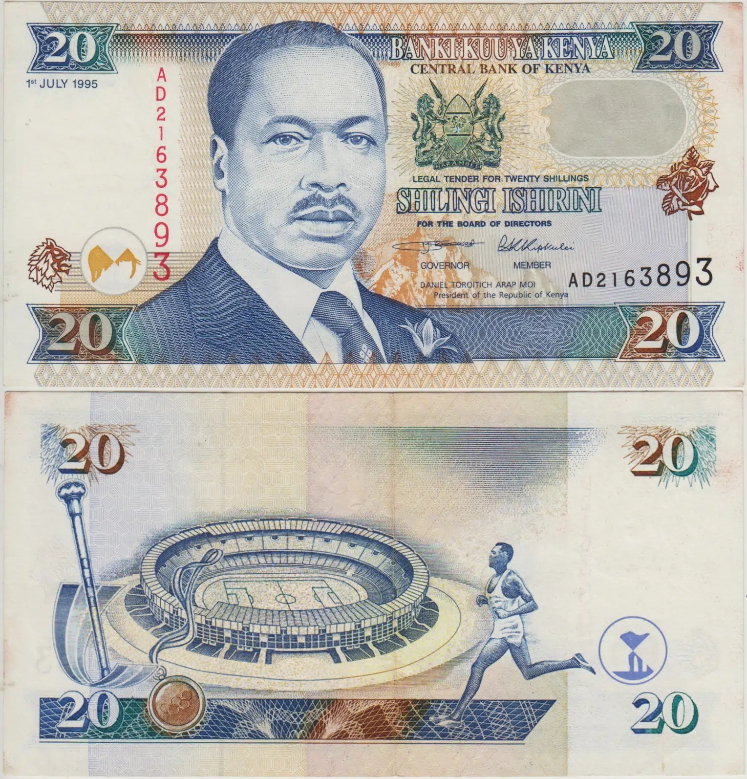 KENYA 20 ŞİLİN 1995 ATLET-KOŞU-STADYUM TEMALI ÇOK ÇOK TEMİZ+