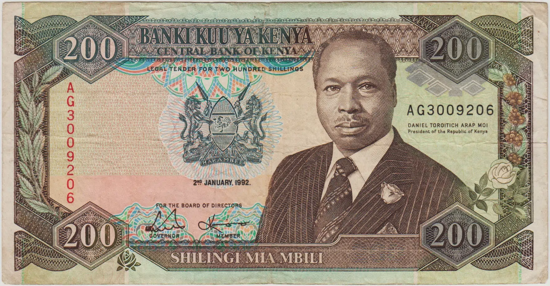 KENYA 200 ŞİLİN 1992 ÇOK TEMİZ.