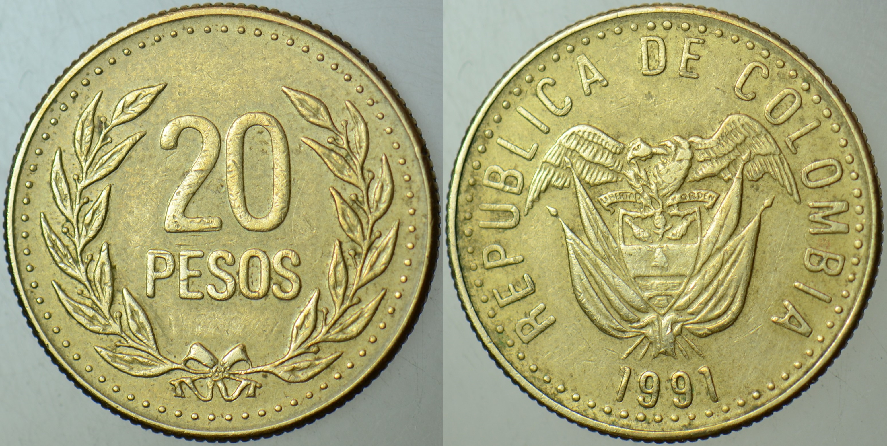 KOLOMBİYA 20 PESO 1991.