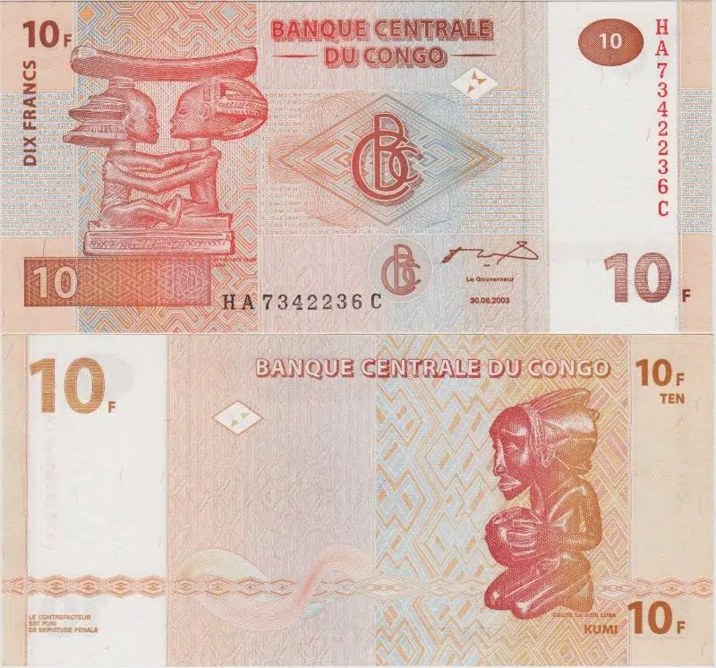 KONGO 10 FRANK 2003 ÇİL KONDİSYON.