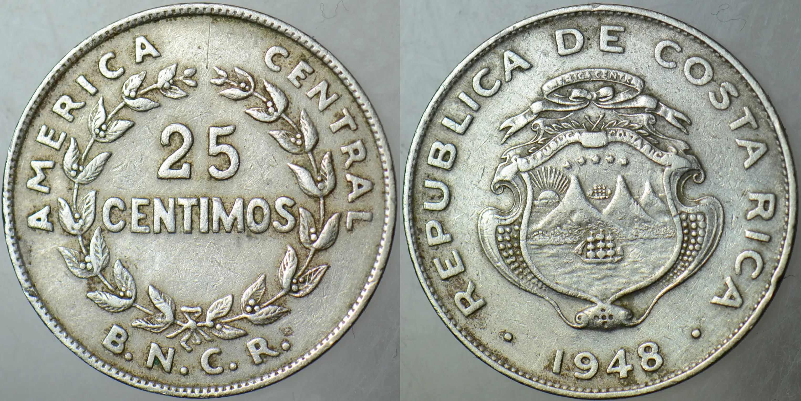 KOSTA RİKA 25 CENTİMOS 1948.