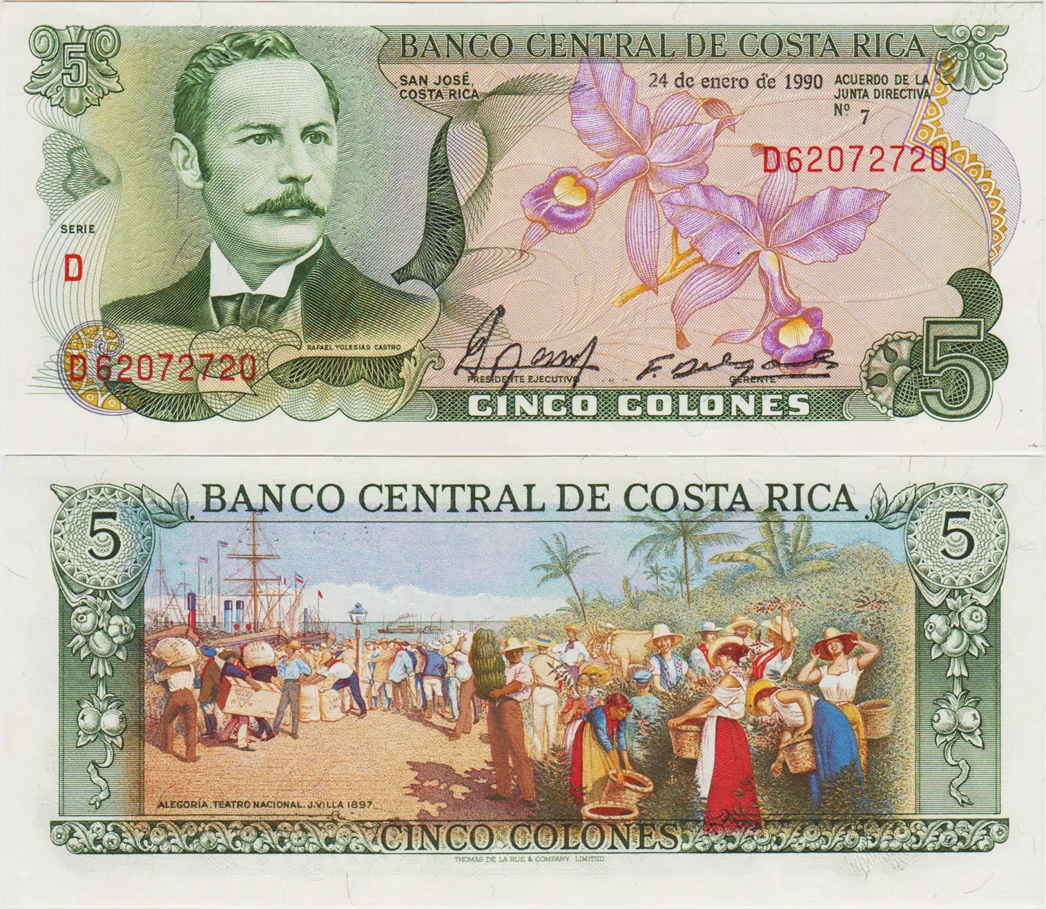KOSTA RİKA 5 KOLON 1990 TABLO GÜZELLİĞİNDE PARA. ÇİL KONDİSYON.