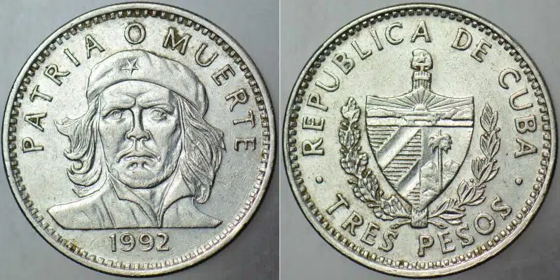 KÜBA 3 PESO 1992 ERNESTO CHE GUEVARA BÜSTLÜ 26,5 mm ÇAPINDA.