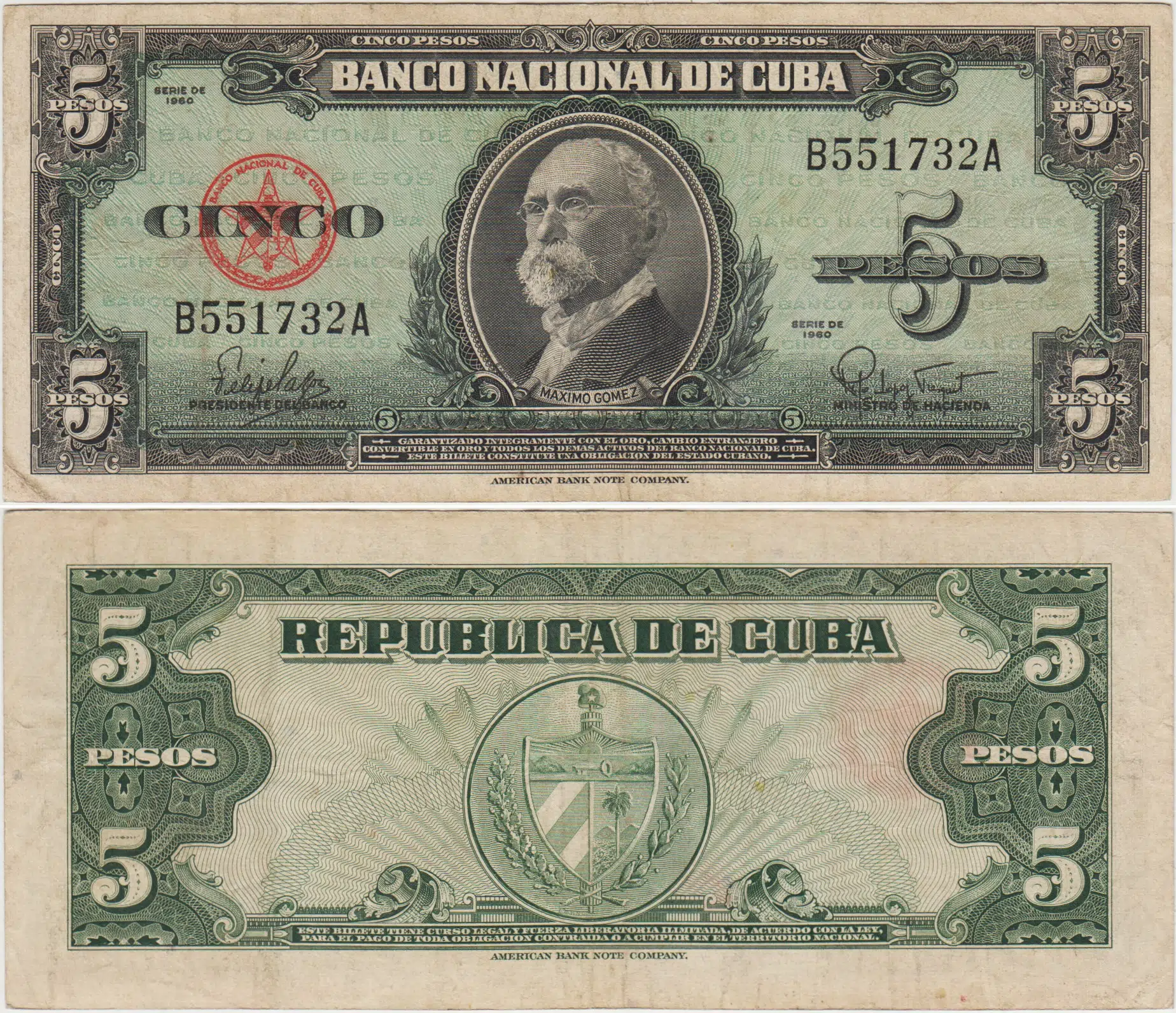 KÜBA 5 PESO 1960 ÇOK TEMİZ+