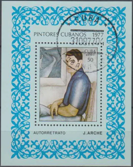 KÜBA HATIRA BLOK PUL 1977 - RWESSAMLAR - JORGE ARCHE TEMALI. DAMGALI.