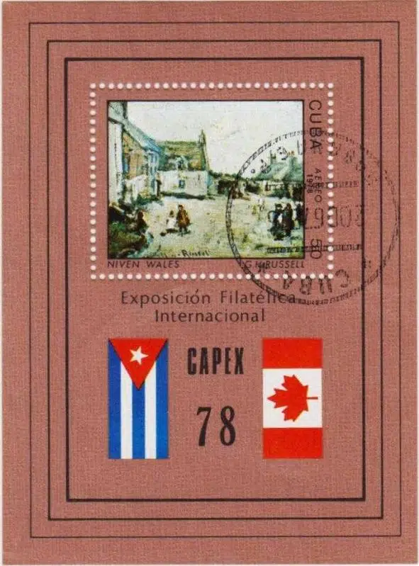 KÜBA HATIRA BLOK PUL 1978 - CAPEX TORONTO PUL SERGİSİ. RESSAMLAR - BAYRAKLAR TEMALI. DAMGALI.