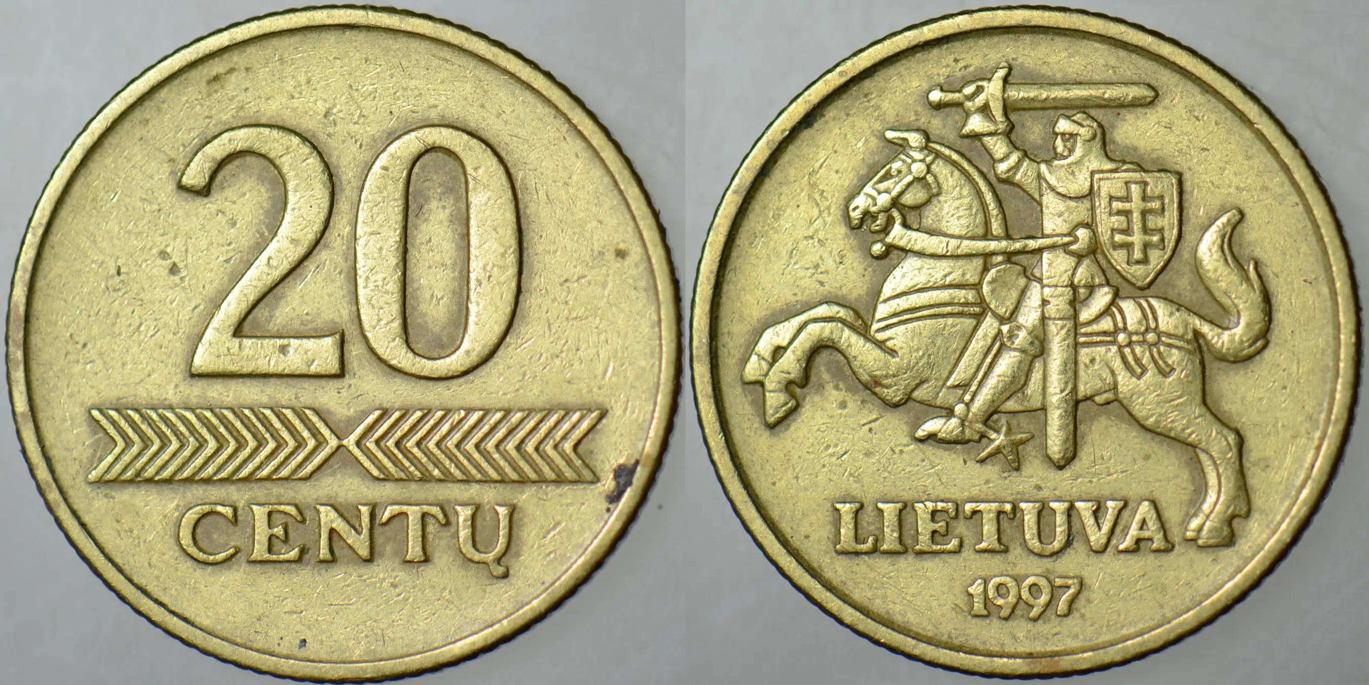 LİTVANYA 20 CENTU 1997 BU TİPİN BASILMAYA BAŞLANDIĞI İLK YIL.