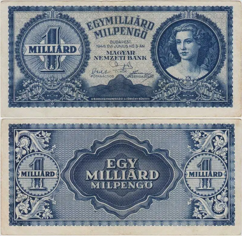 MACARİSTAN 1 MİLYAR MİL-PENGÖ 1946 İKİNCİ DÜNYA SAVAŞI SONRASI HİPERENFLASYON DÖNEMİ. ÇOK ÇOK TEMİZ KONDİSYON