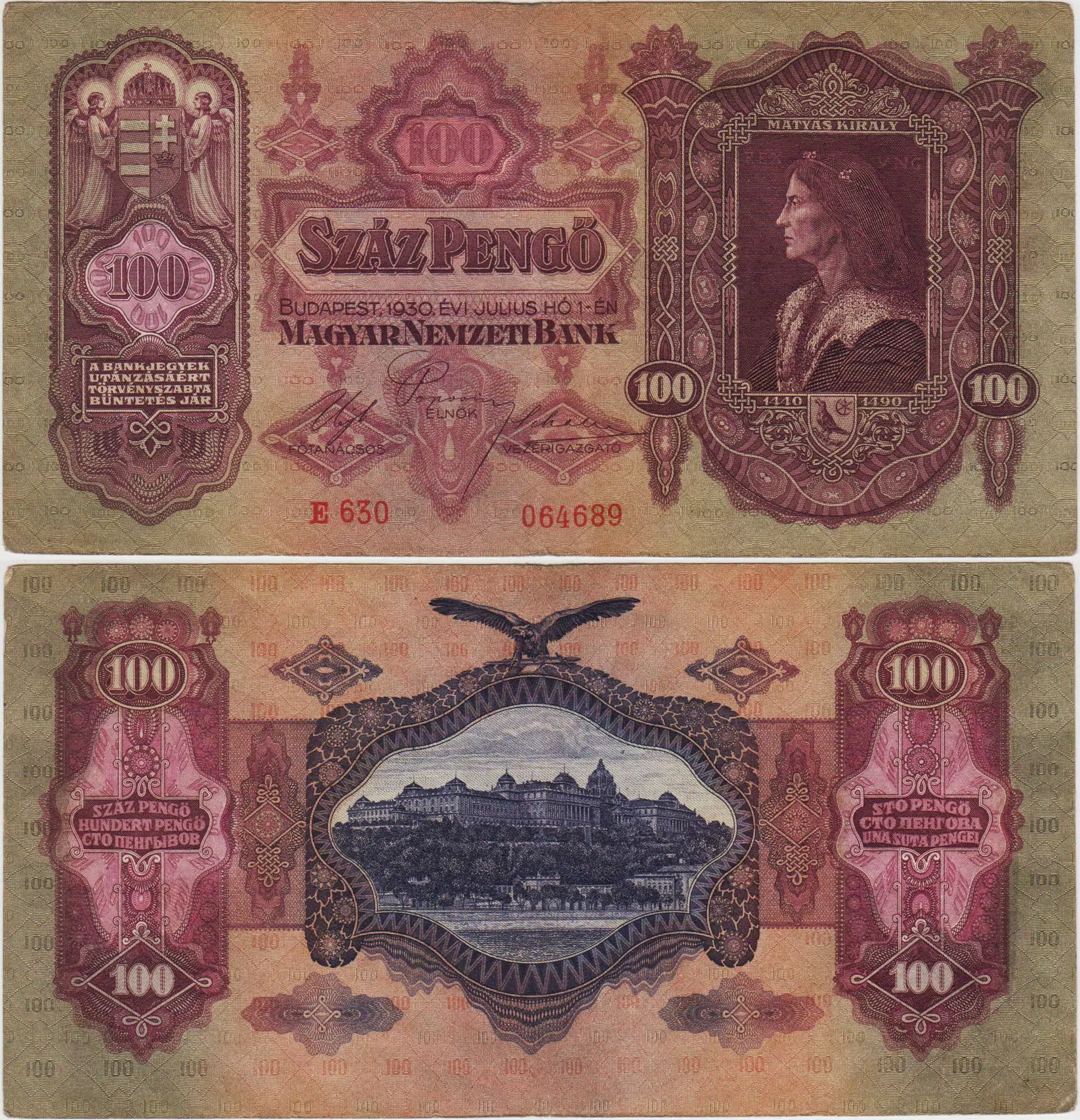 MACARİSTAN 100 PENGÖ 1930. ÇOK TEMİZ+