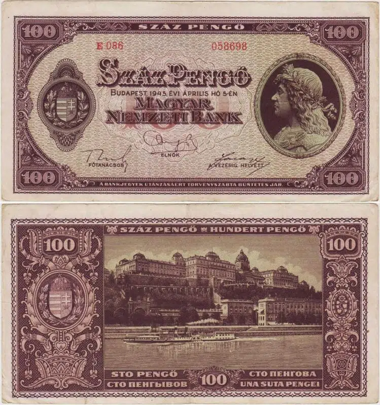 MACARİSTAN 100 PENGÖ 1945 BUDA KALESİ GÖRSELLİ. BÜYÜK BOY. ÇOK ÇOK TEMİZ(-) KONDİSYON.