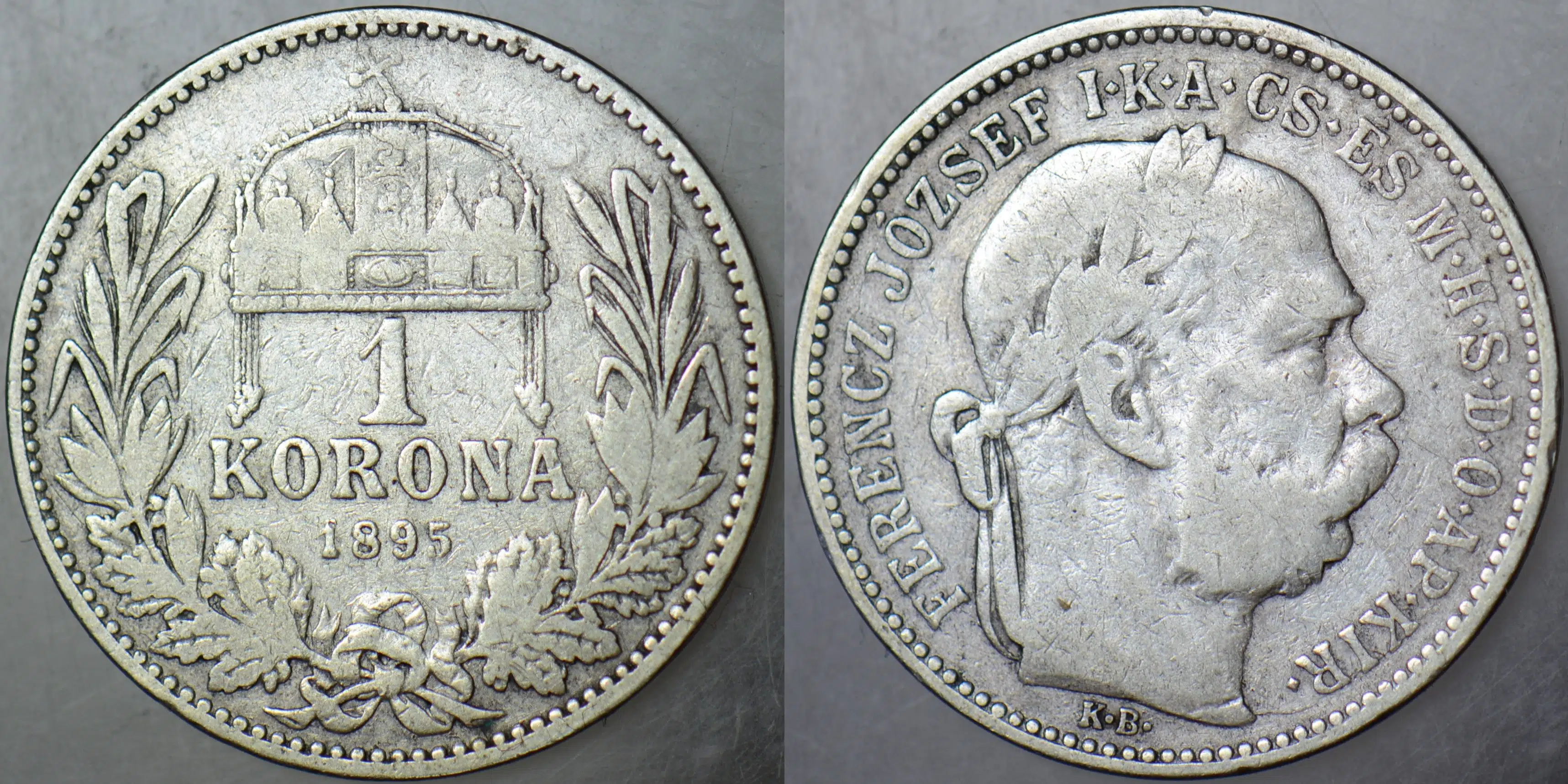 MACARİSTAN İMPARATORLUĞU 1 KORONA 1895 GÜMÜŞ 4,85 gr. FRANZ JOSEF DÖNEMİ.