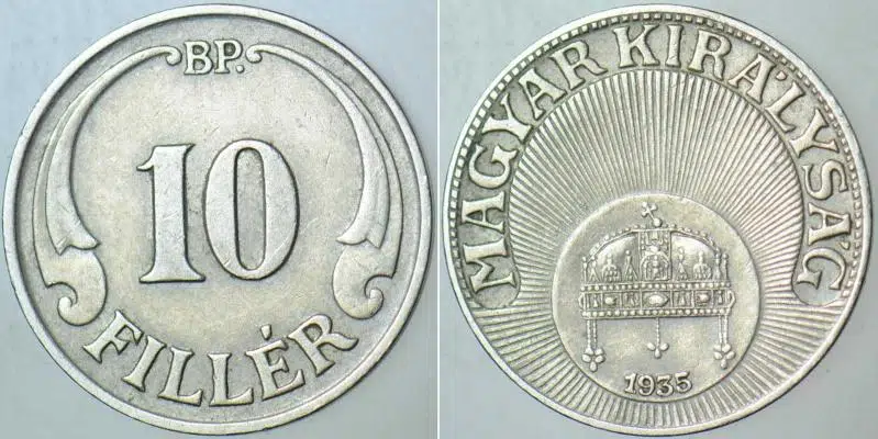 MACARİSTAN KRALLIĞI 10 FİLLER 1935 AZ ÇIKAR. ÇOK ÇOK TEMİZ+ KONDİSYON.