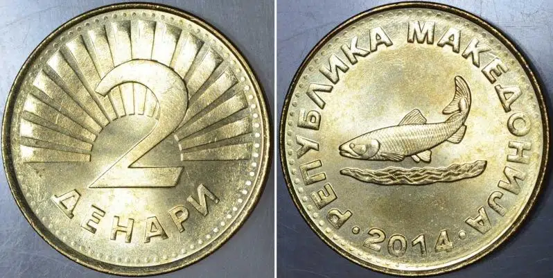 MAKEDONYA 2 DENAR 2014. ALABALIK TEMALI. ÇİL KONDİSYON.