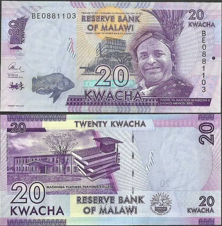MALAVİ 20 KWACHA 2016 ÇİL KONDİSYON.