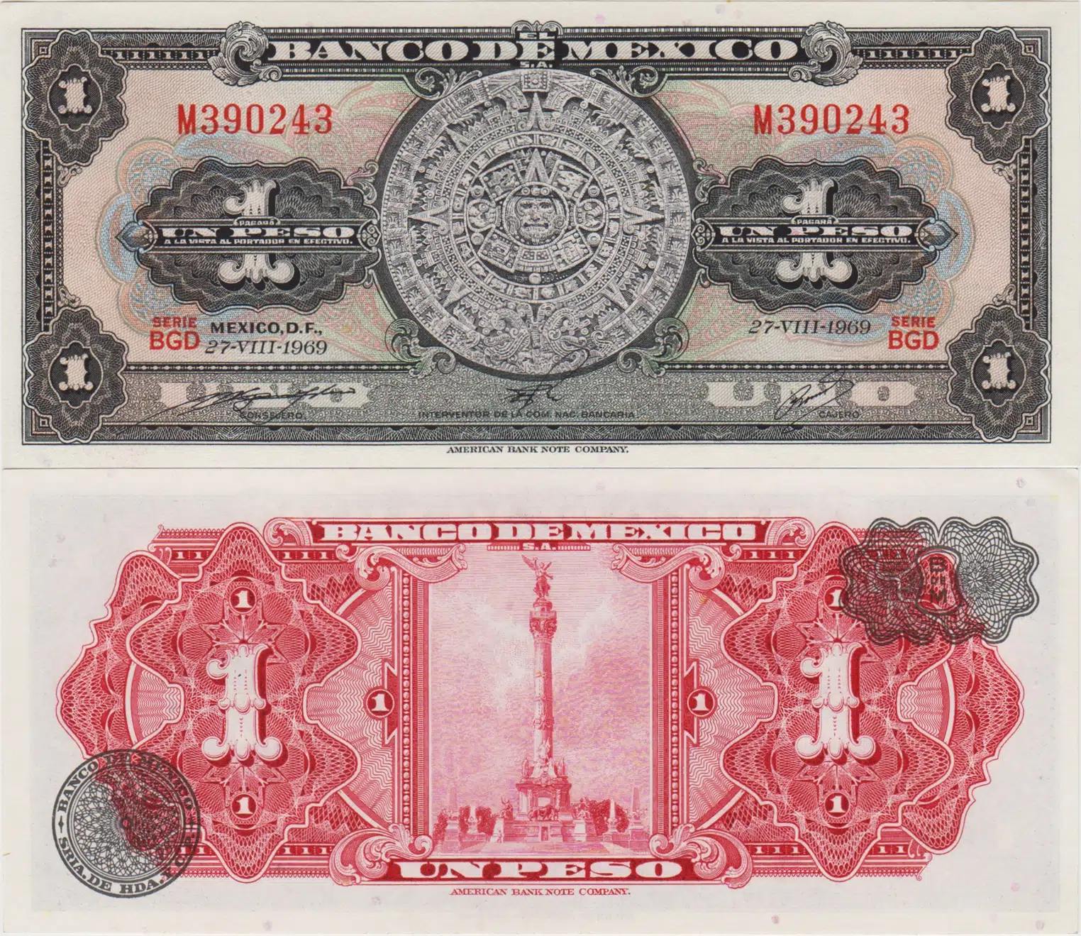 MEKSİKA 1 PESO 1969 AZTEK GÜNEŞ TAKVİMİ TEMALI. ÇİL KONDİSYON.