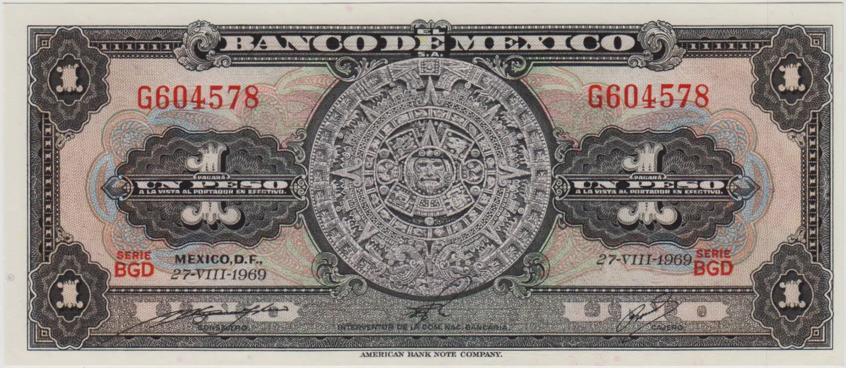 MEKSİKA 1 PESO 1969 AZTEK GÜNEŞ TAKVİMİ TEMALI. ÇİL KONDİSYON.