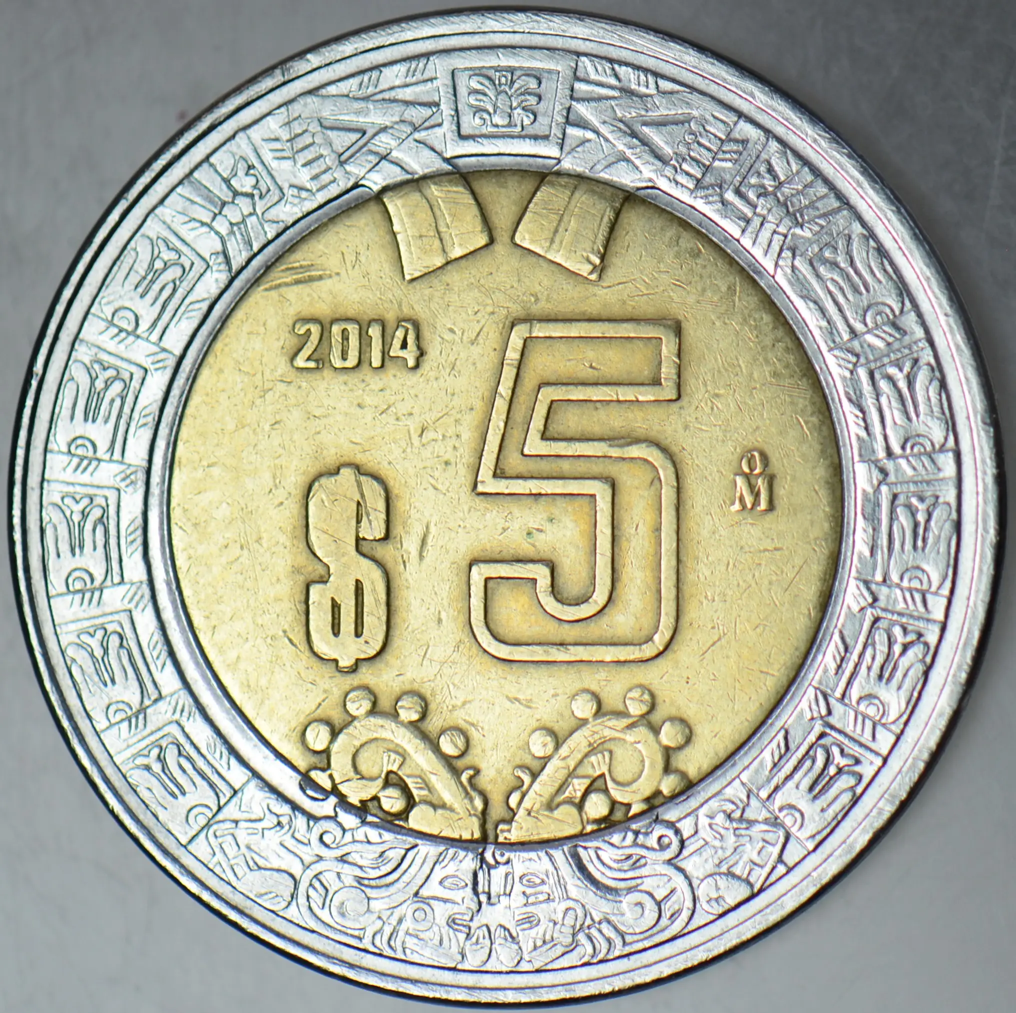 MEKSİKA 5 PESO 2014 KARTAL VE YILAN ARMALI BİMETAL.