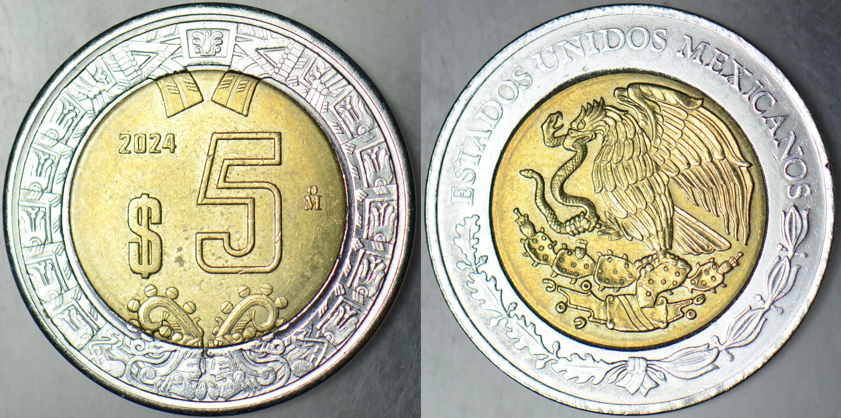 MEKSİKA 5 PESO 2024 KARTAL VE YILAN ARMALI BİMETAL ÇİLALTI.