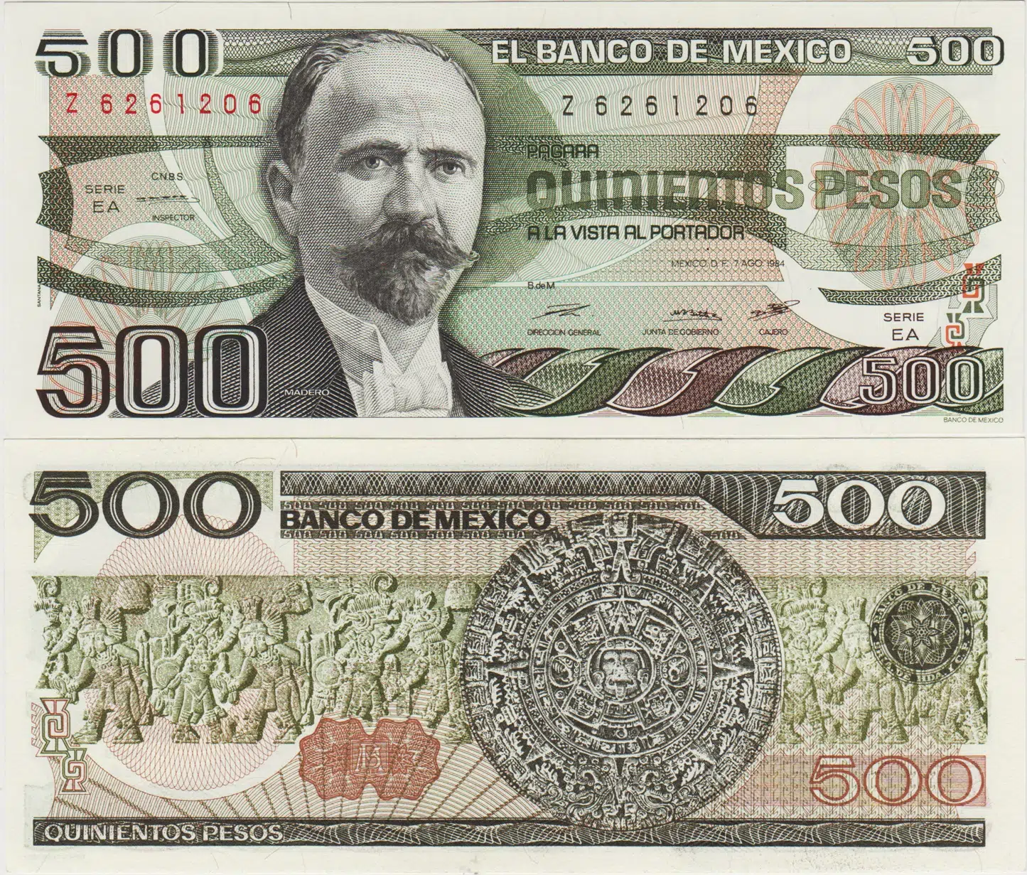 MEKSİKA 500 PESO 1984 Z SERİSİ. MAYA TAKVİMİ GÖRSELLİ ÇİL.