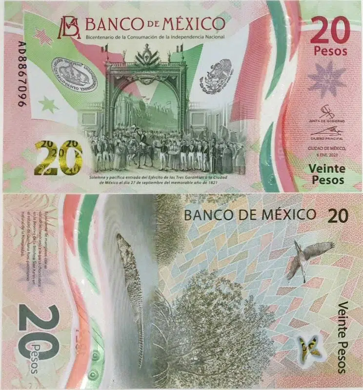 MEKSİKA HATIRA 20 PESO 2021. İSPANYA'DAN BAĞIMSIZLIĞIN 200 YILI ANISINA POLİMER ( PLASTİK ) PARA ÇİL KONDİSYON.