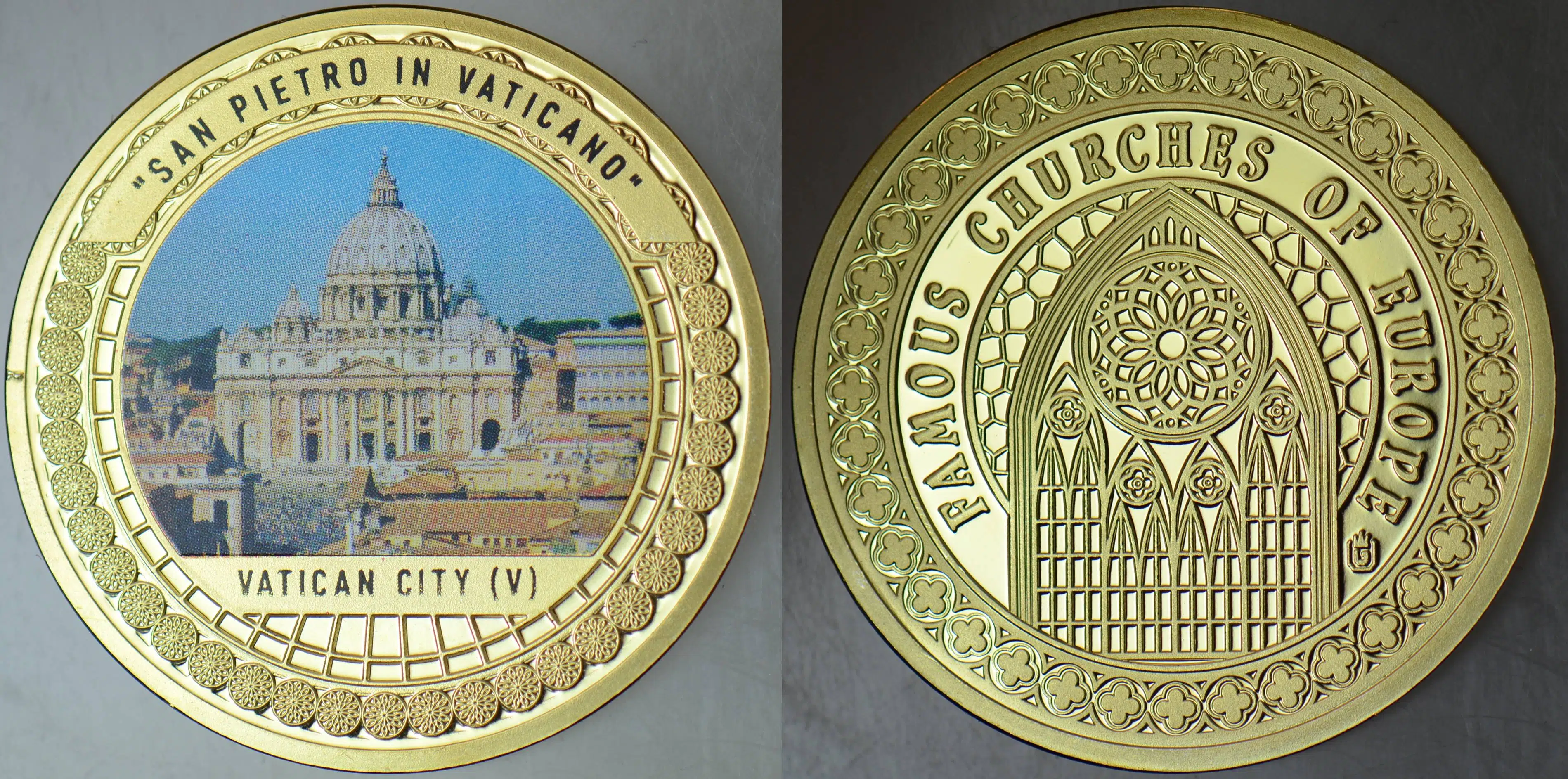 MEŞHUR KİLİSELER MADALYON-VATİKAN SAN PİETRO BAZİLİKASI. RENKLİ 33 mm ÇİL.