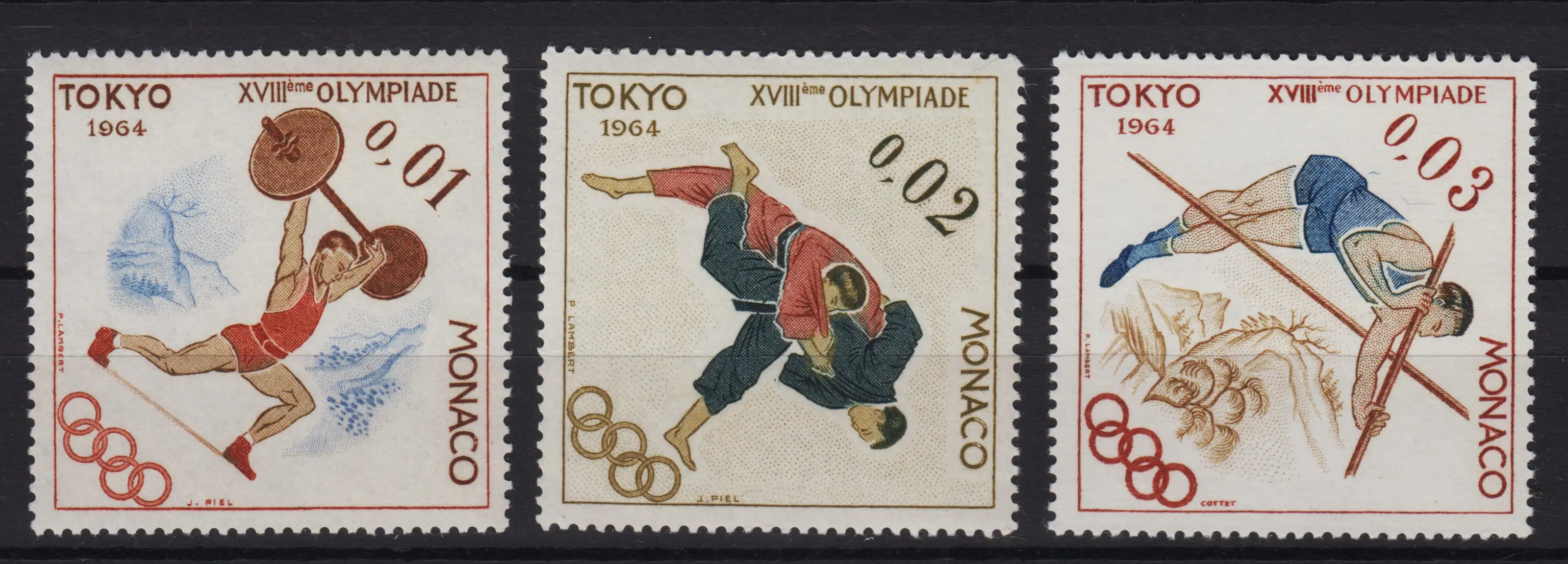 MONAKO 1964 TOKYO OLİMPİYAT OYUNLARI DAMGASIZ 3 ADET PUL.