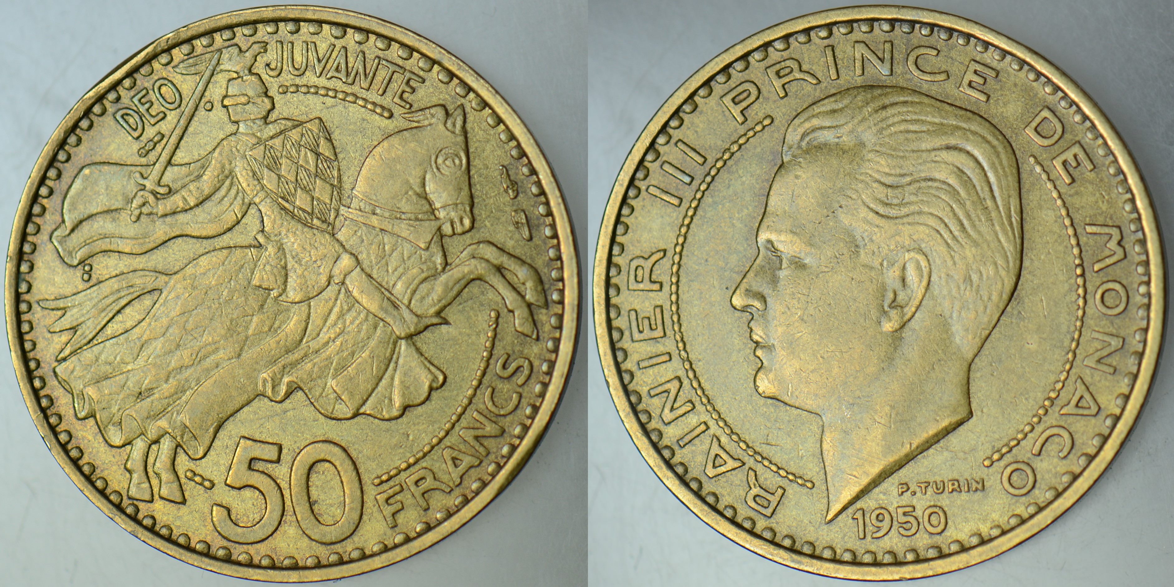 MONAKO 50 FRANK 1950 III. RAİNİER DÖNEMİ. 27 mm