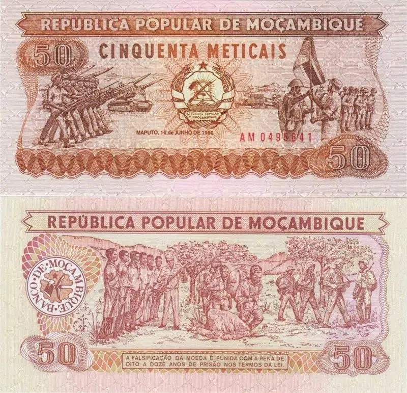 MOZAMBİK 50 METICAIS 1986 ÇİL KONDİSYON.