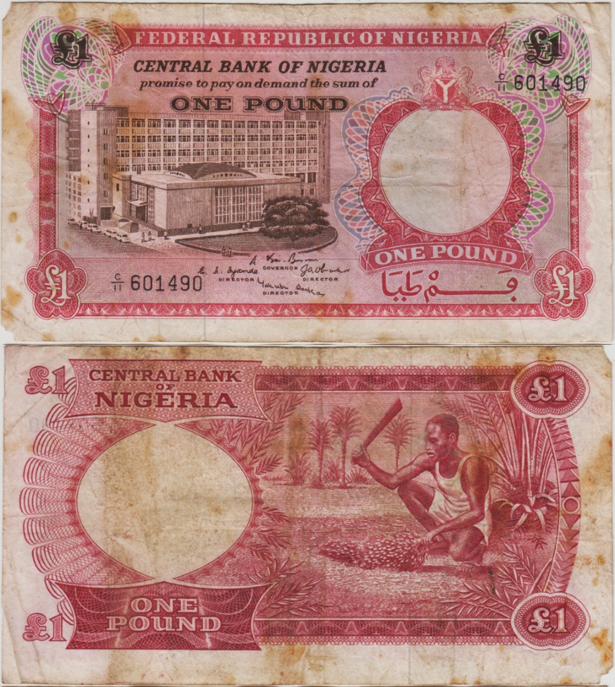 NİJERYA 1 POUND 1967. SOL İKİ KULAKTA UFAK EKSİK VAR. TEMİZ KONDİSYON.