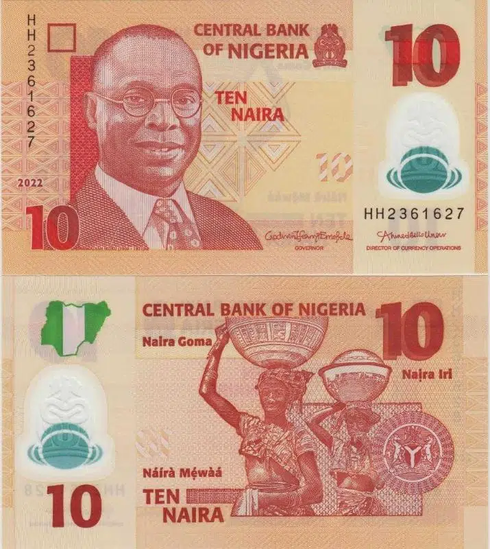 NİJERYA 10 NAİRA 2022. POLYMER PARA. ÇİL KONDİSYON