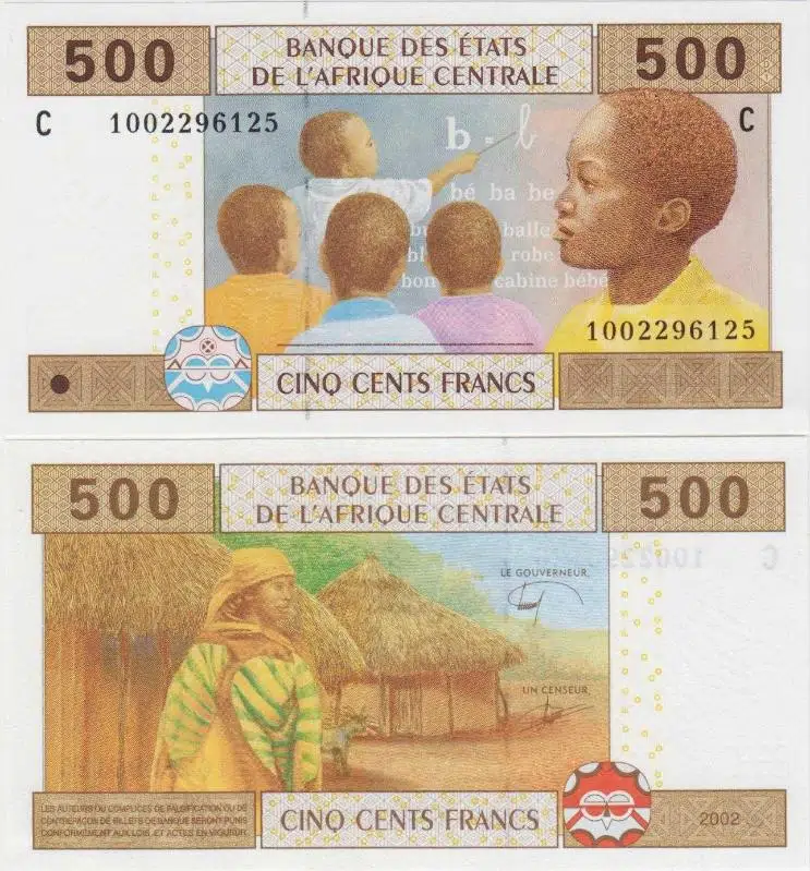 ORTA AFRİKA PARA BİRLİĞİ 500 CFA FRANK 2002. C HARFİ=ÇAD. ÇİL KONDİSYON.